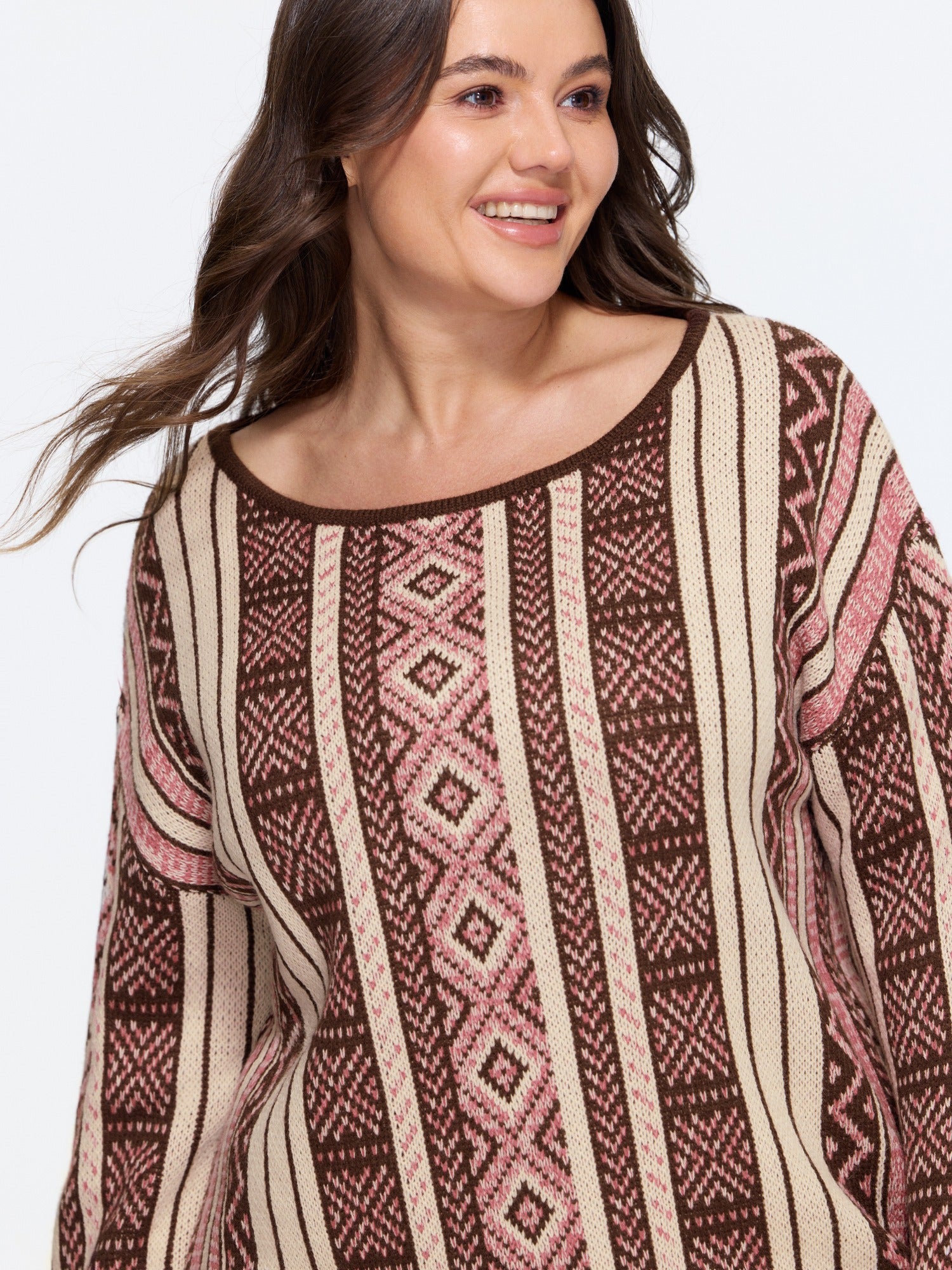 Boho Geometric Jacquard Flare Sleeve Pullover
