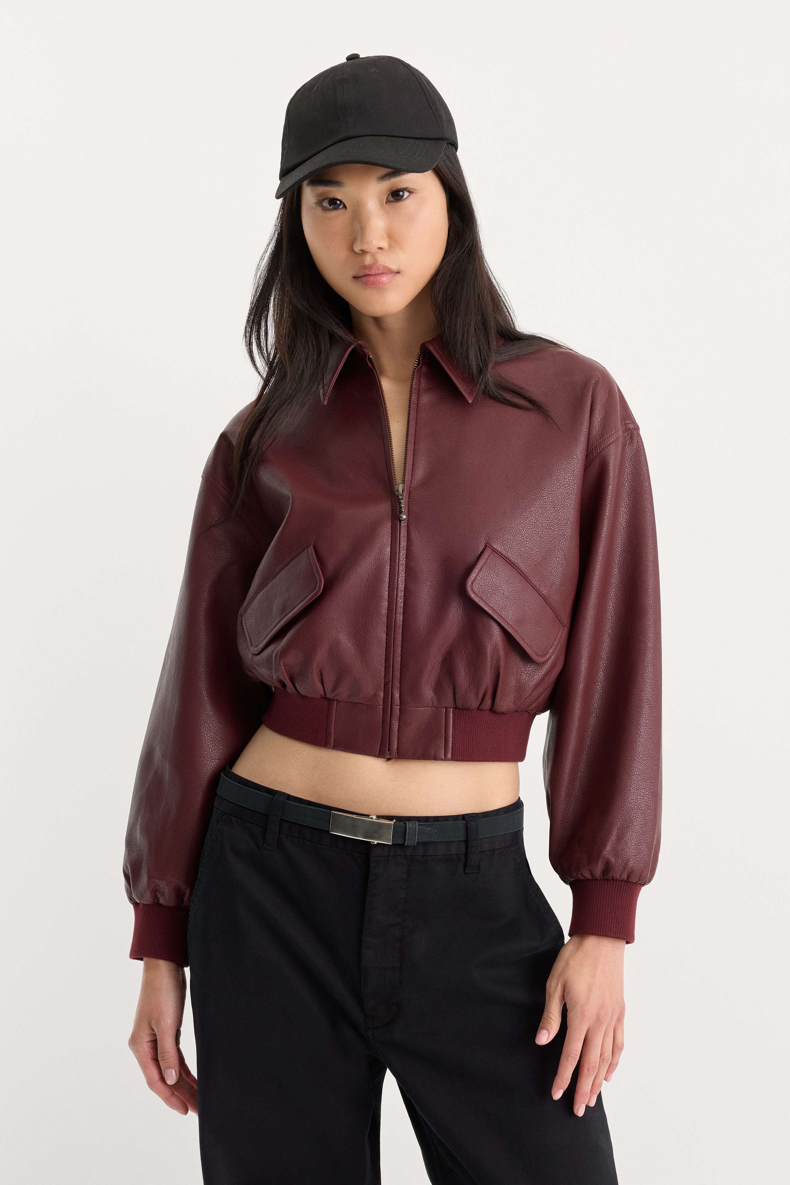 THE BETTER THAN LEATHER BOMBER JACKET | BERRY NOIR