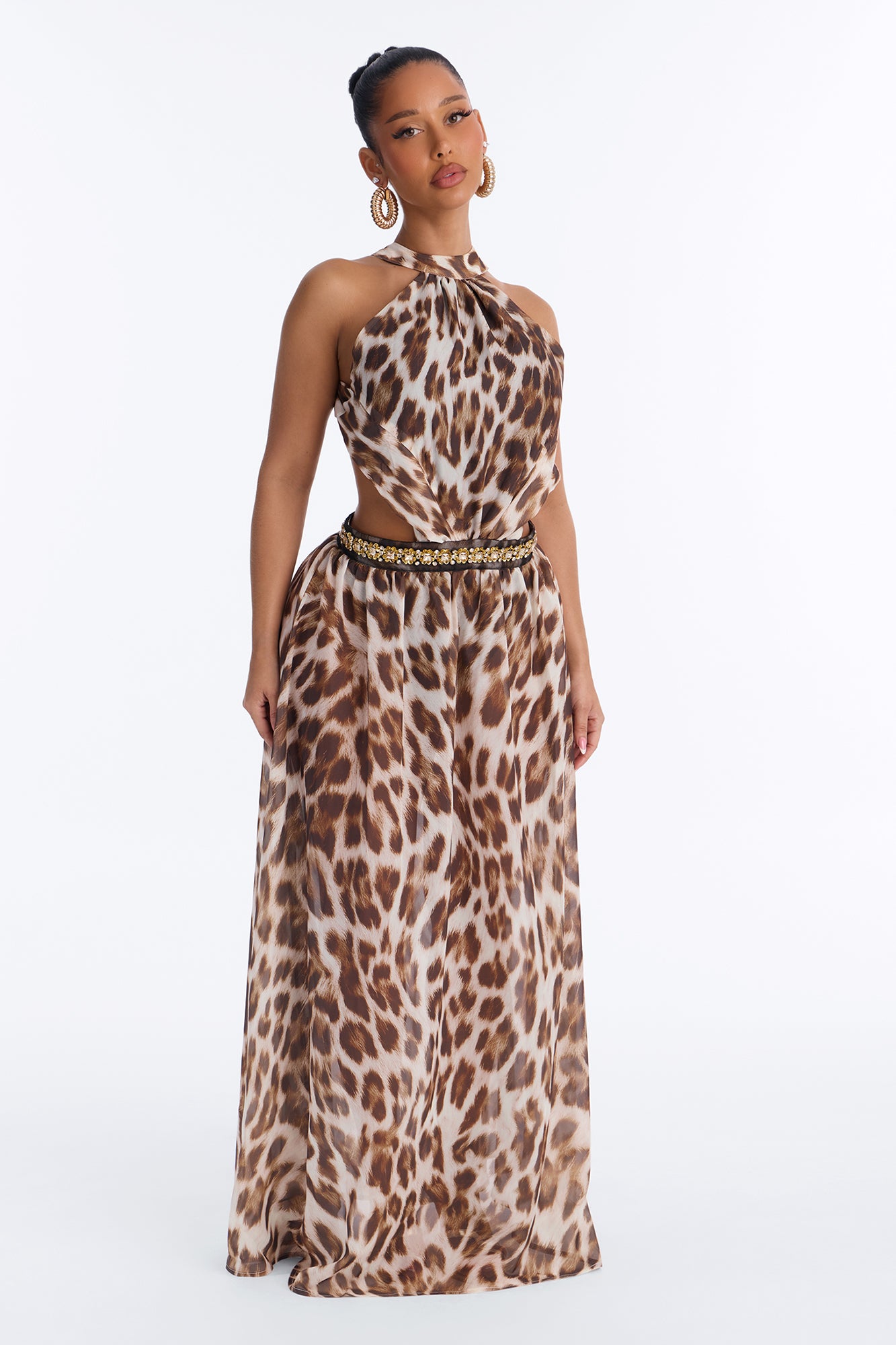 Fierce Instinct Chiffon Maxi Dress - Leopard