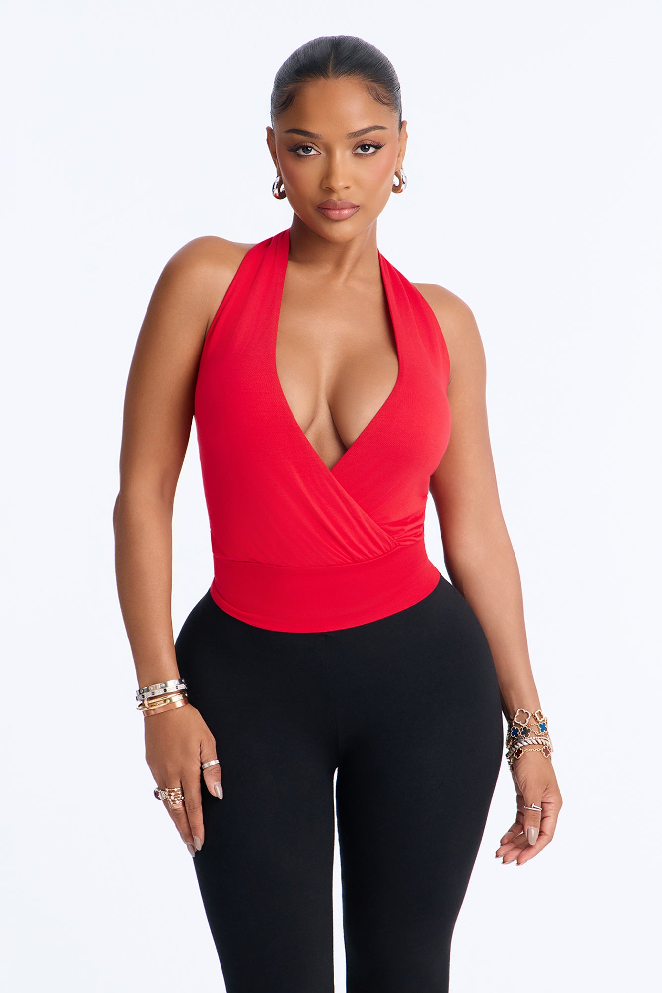 Euro Nights Surplice Halter Top - Red