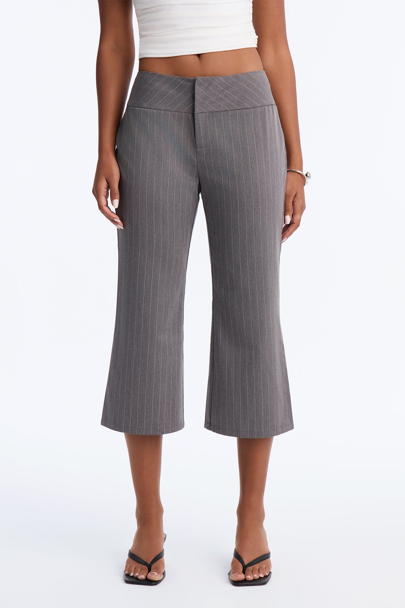 Talia Low Rise Wide Waistband Capri Trouser - Charcoal