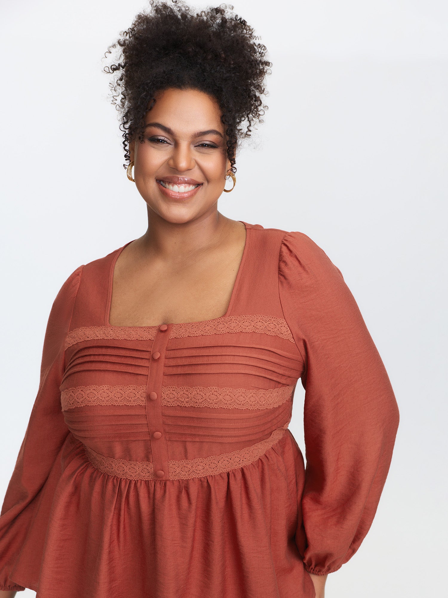 Textured Pleated Cinched-Flared Blouse