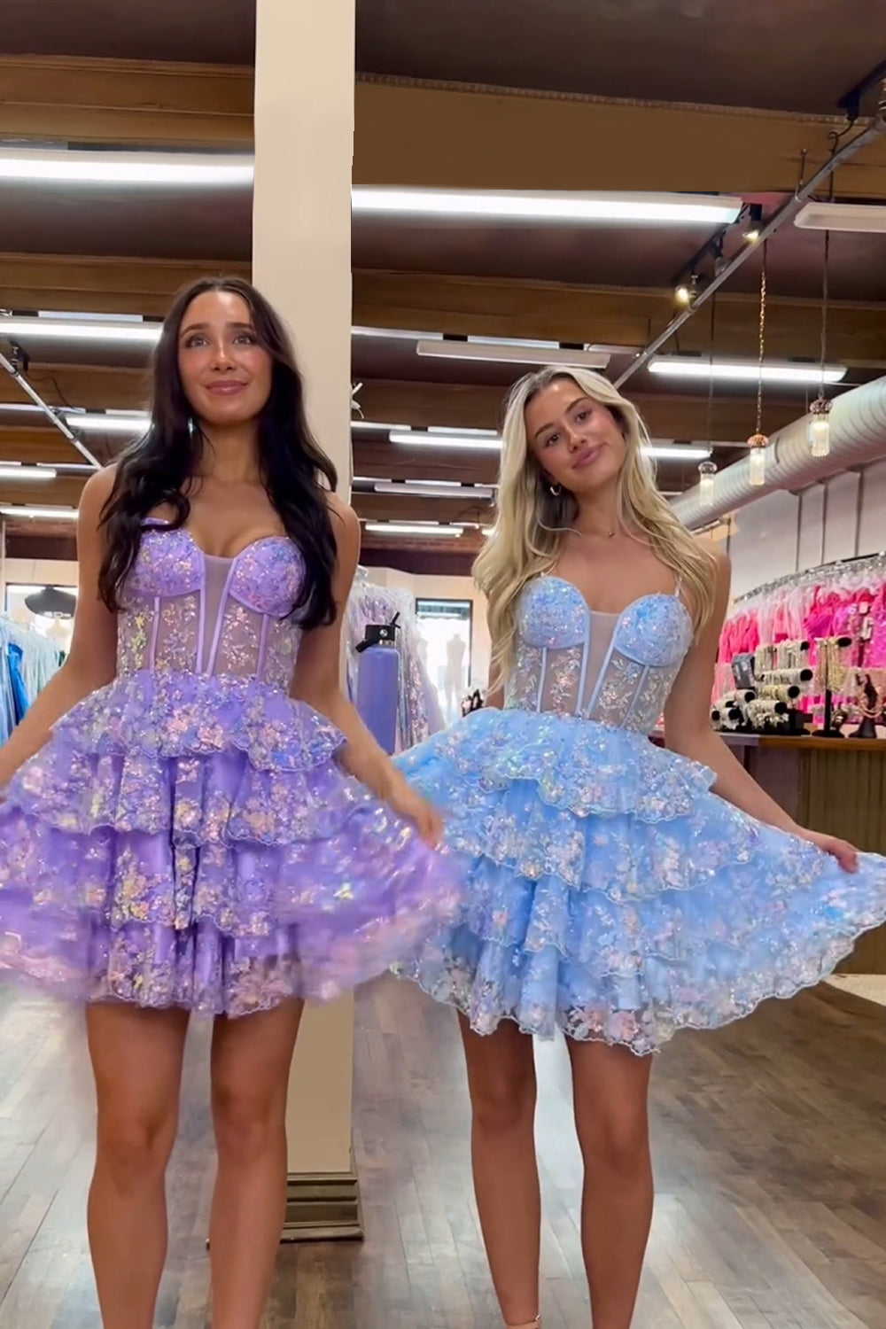 Sparkly Blue Corset Ruffled Sequins Short Homecoming Dress/Mini Dress