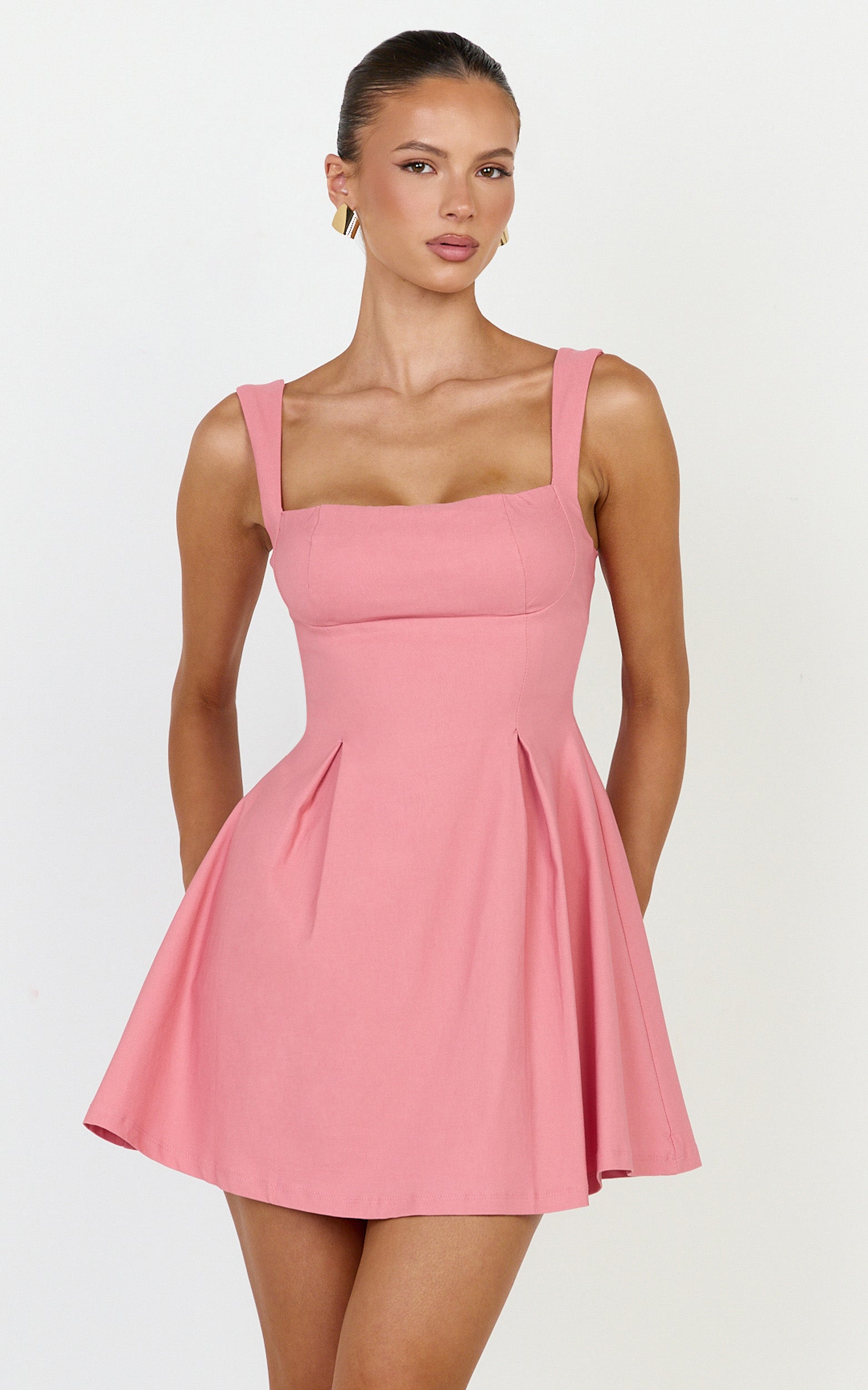 Ida Mini Dress - Wide Strap Straight Neck  Bow Back Dress in Pink