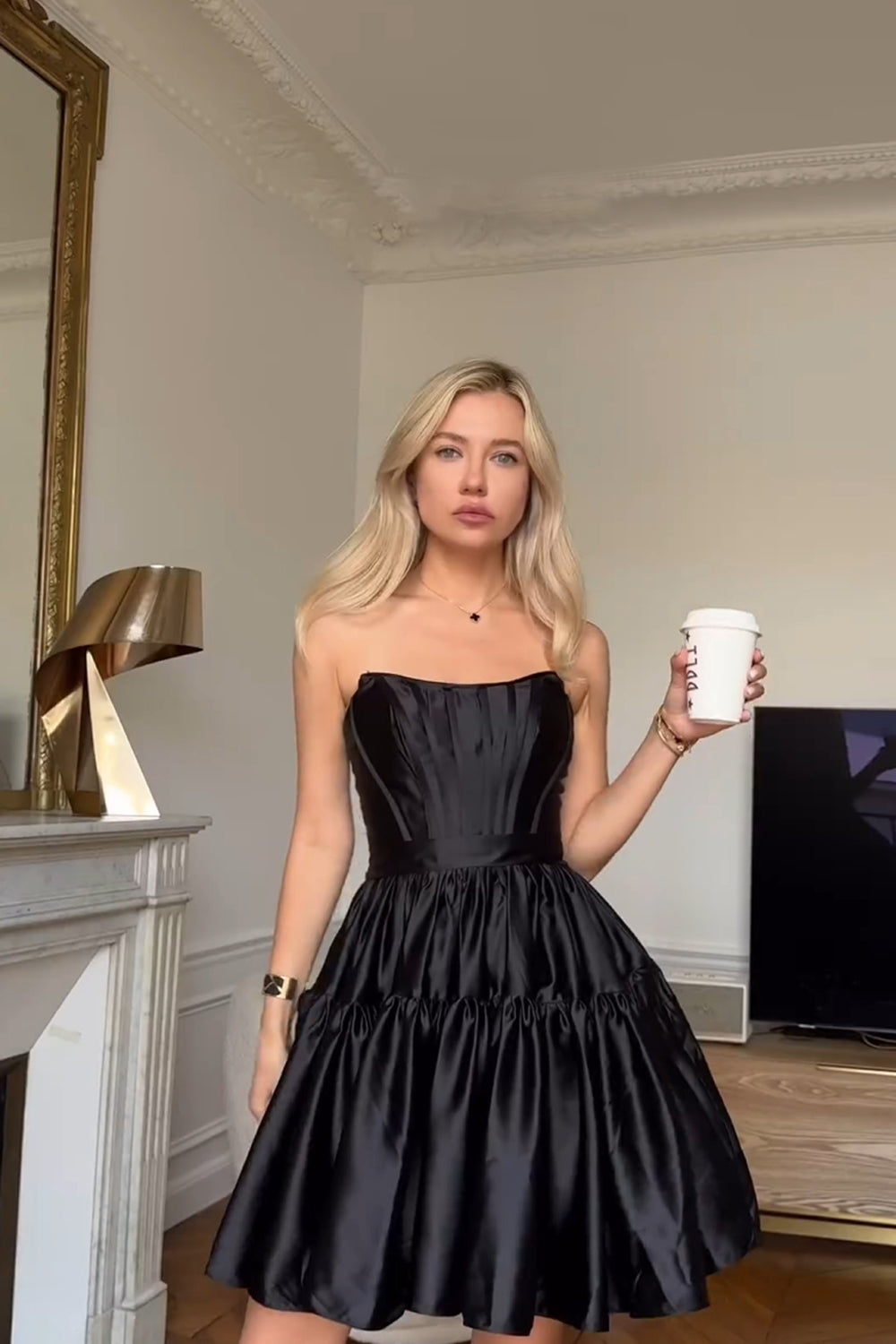 Black Corset Strapless A Line Short Homecoming Dress/Mini Dress