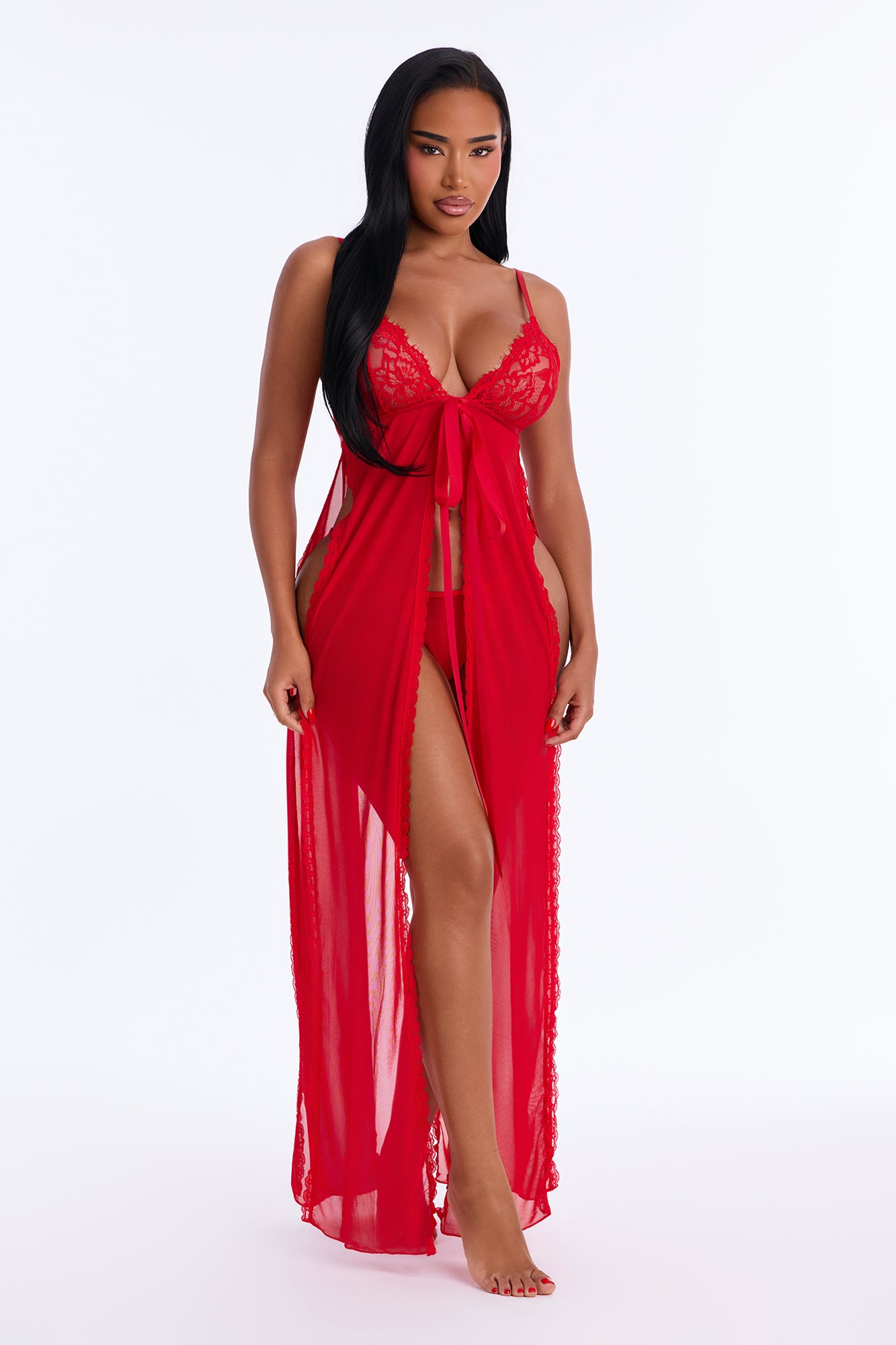 Janie Mesh Maxi Chemise - Red