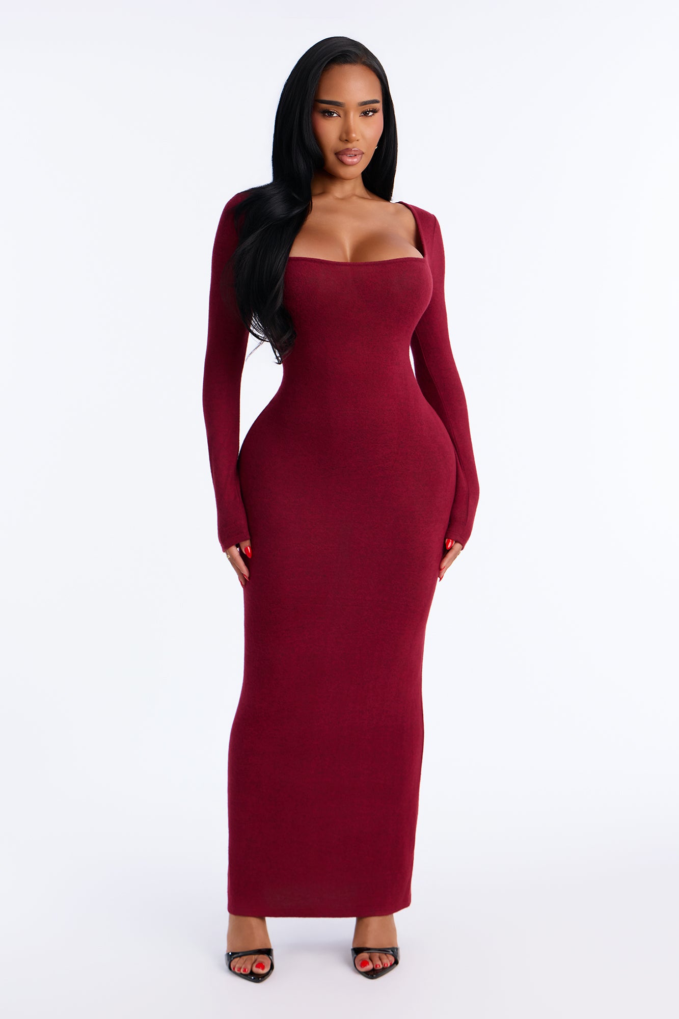 Naomi Long Sleeve Maxi Dress - Wine