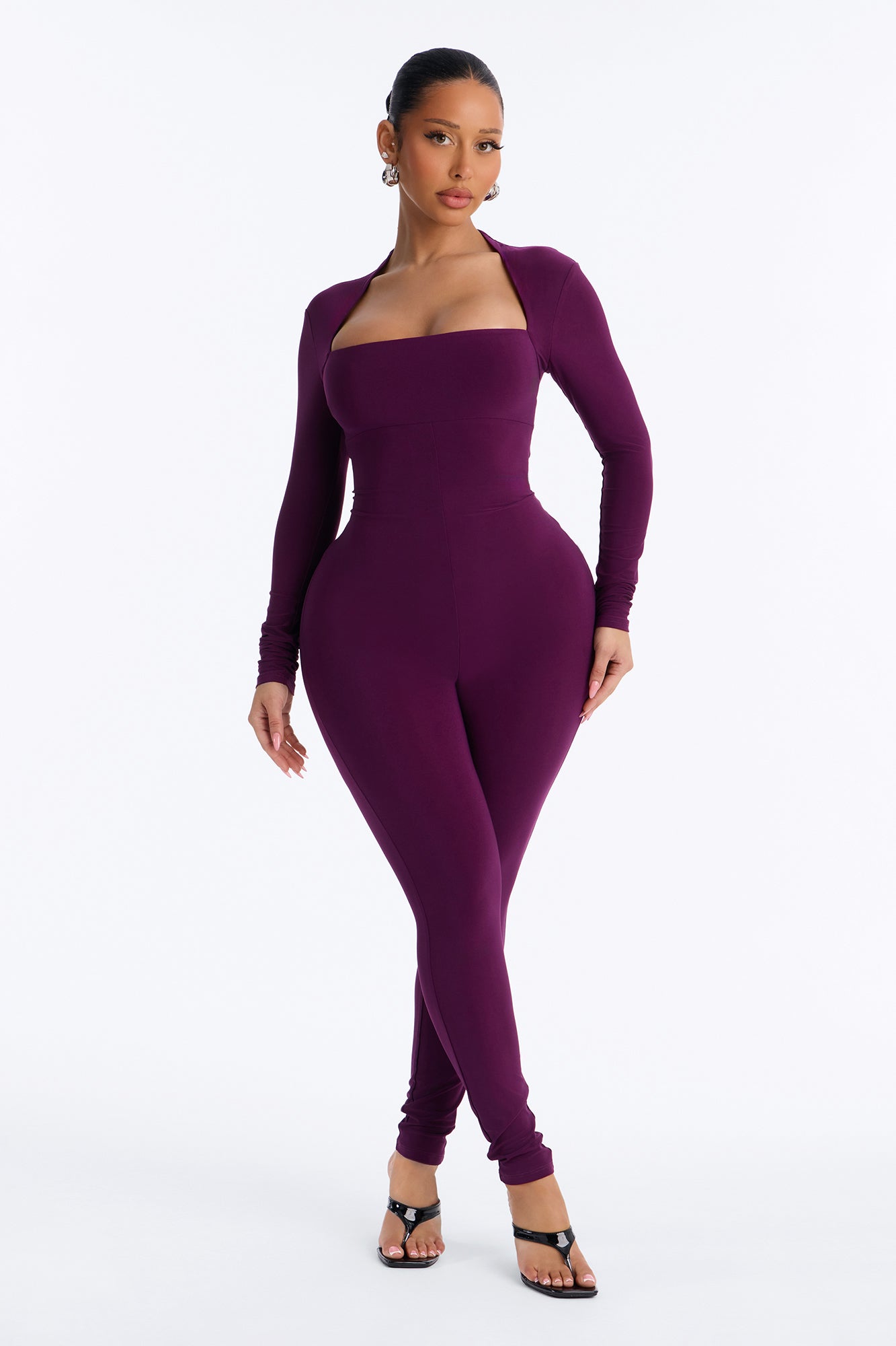 Date Night Essential Long Sleeve Catsuit - Plum