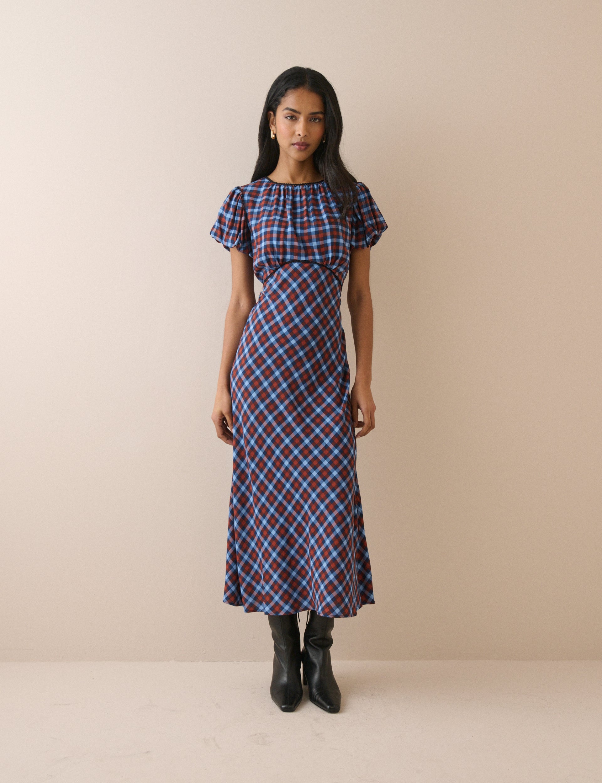 Blue and Red Gingham Sicily Midi Dress