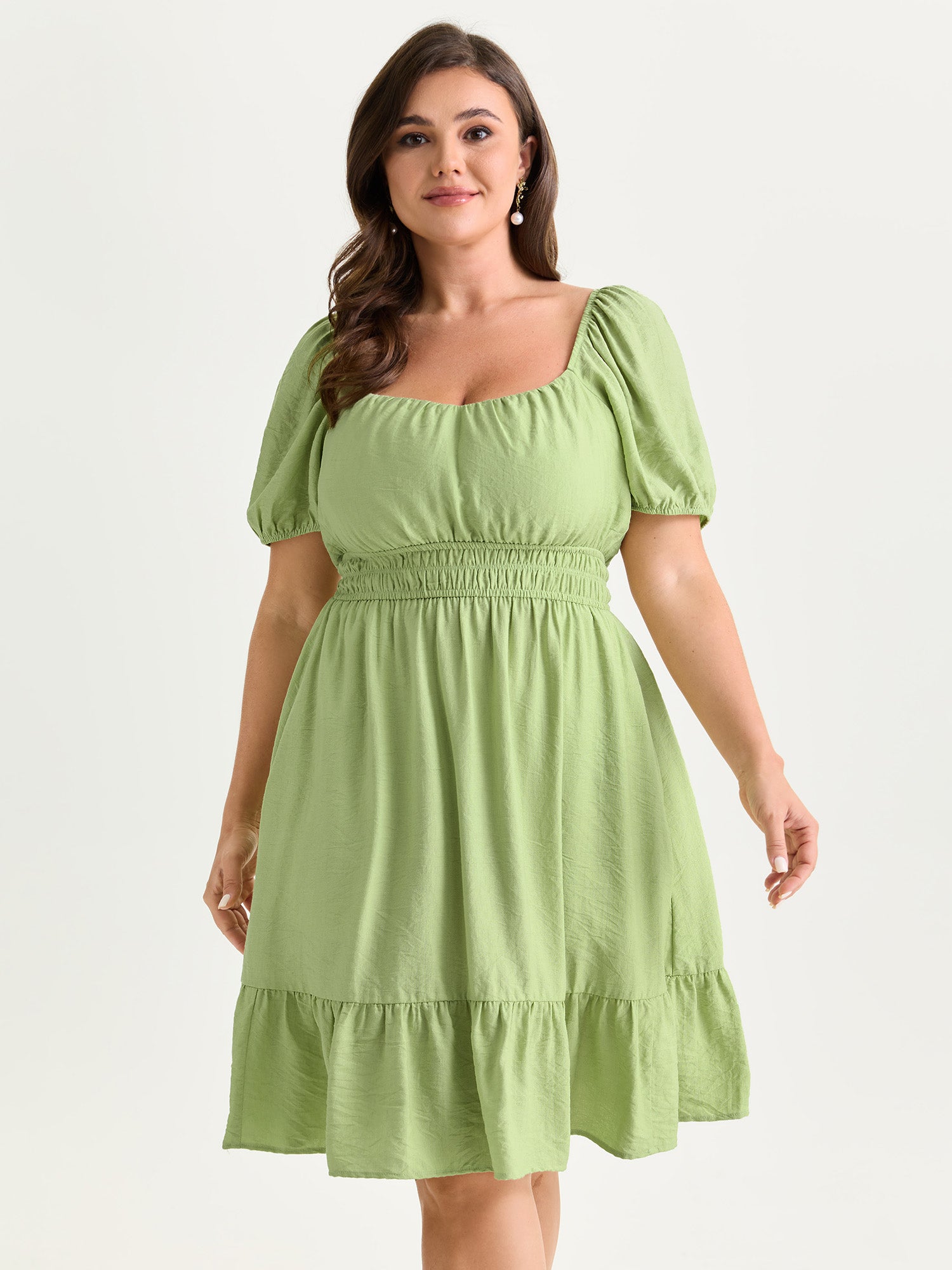 Shirred Waist Puff Sleeve Mini Dress