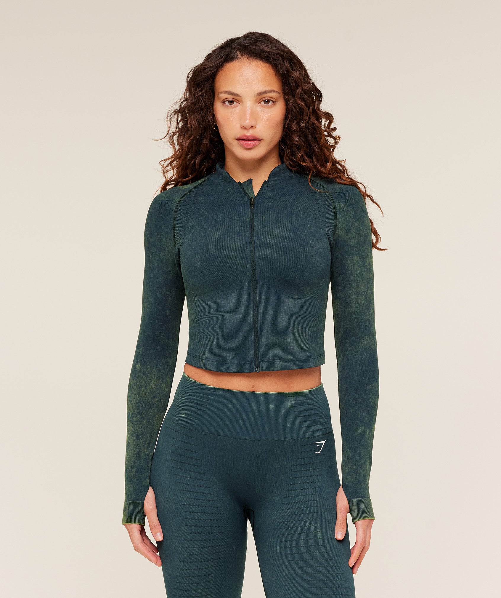 Gymshark Steel Seamless Zip Up Top - Deep Petrol Blue/Wash