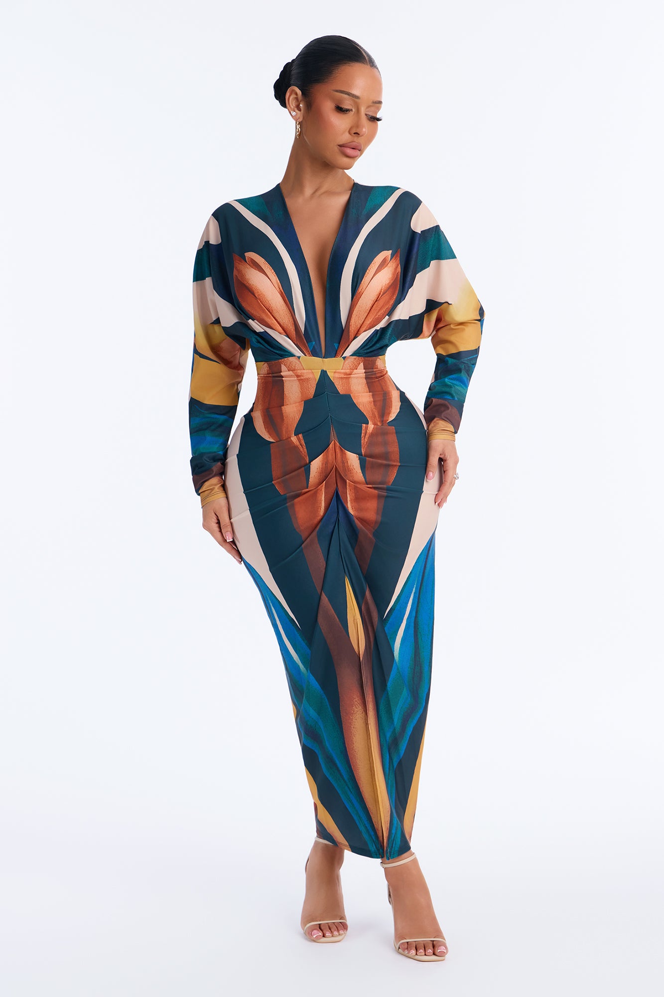 Kendra Abstract Print Midi Dress - Blue/combo