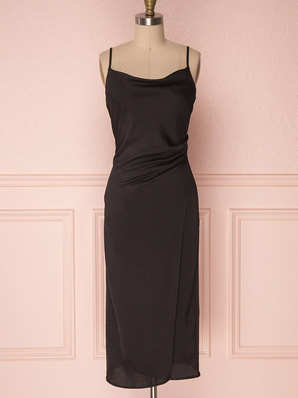 Elegant Chiffon Tea-Length Sheath Cowl Neck Sleeveless Bridesmaid Dresses