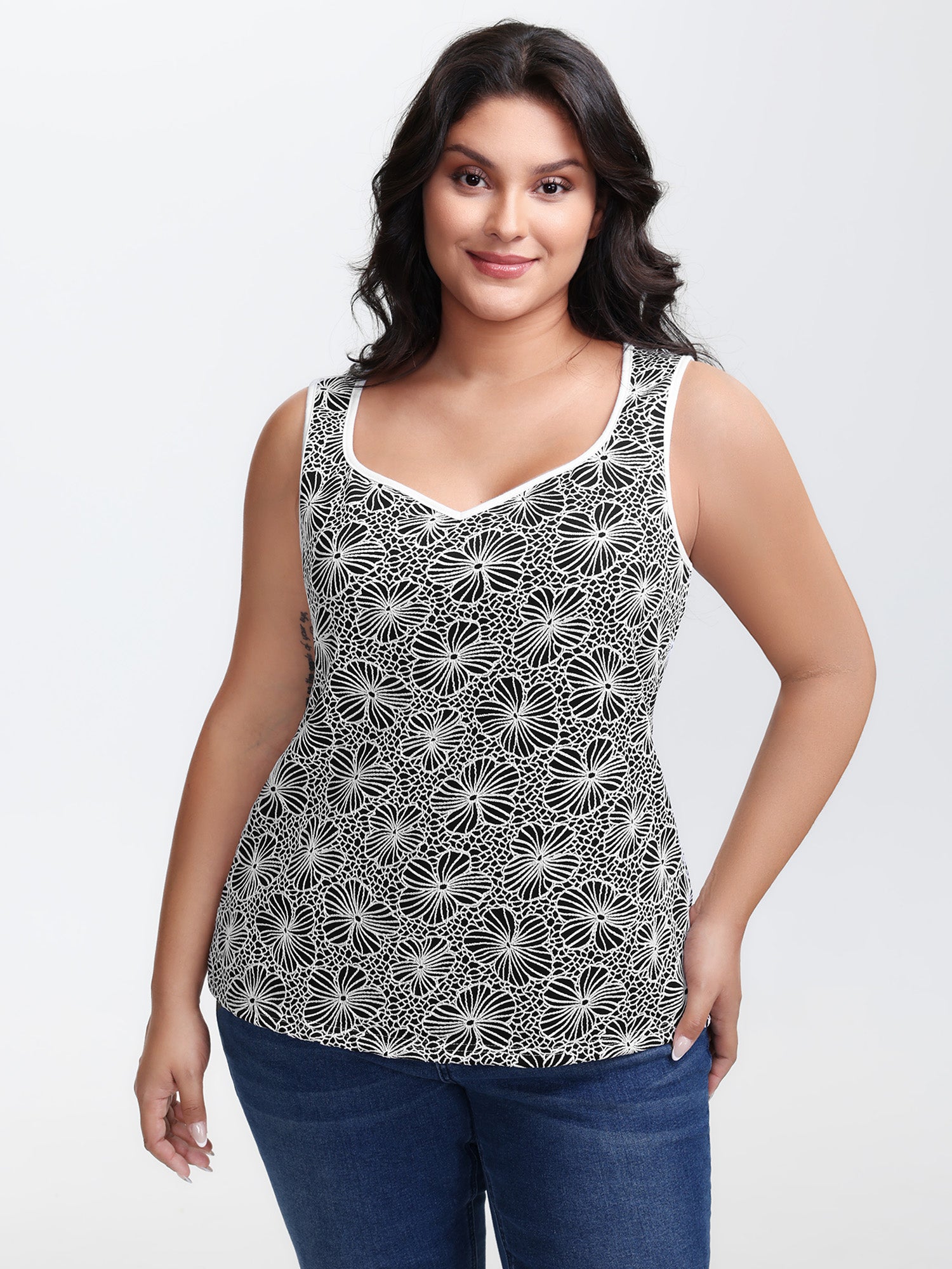 Stretchy Textured Two-Tone Jacquard Tank Top