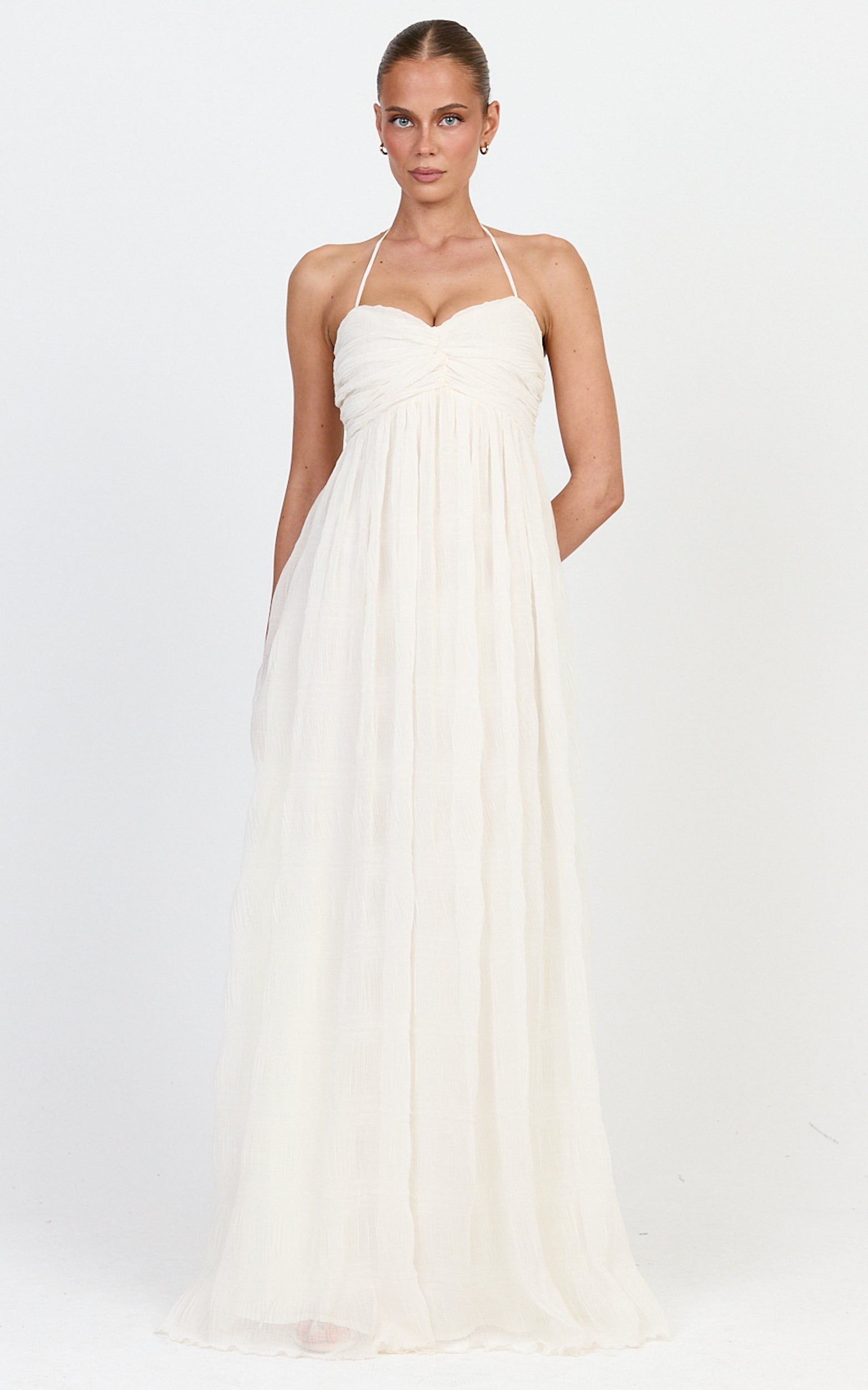 Lani Maxi Dress - Lace Back Shirred Maxi Dress in Cream
