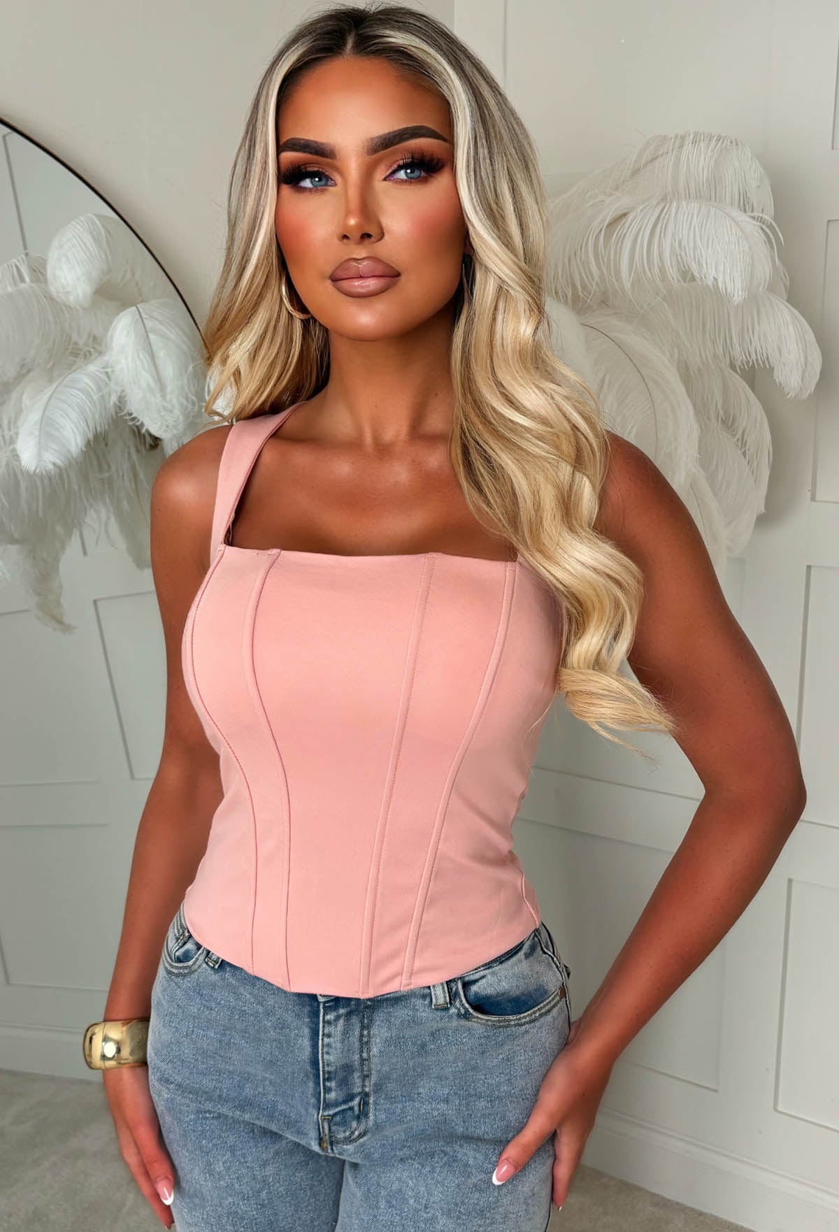 Snatch Me Darling Pink Stretch Jersey Corset Top