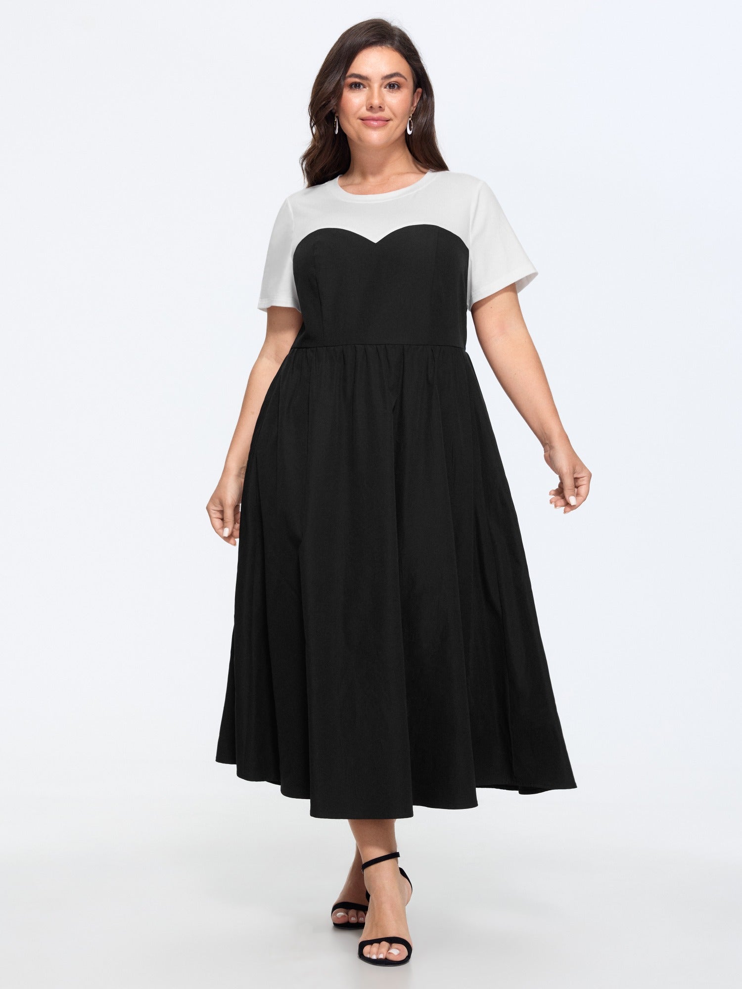 Stretchy Color Block Round Neck Midi Dress