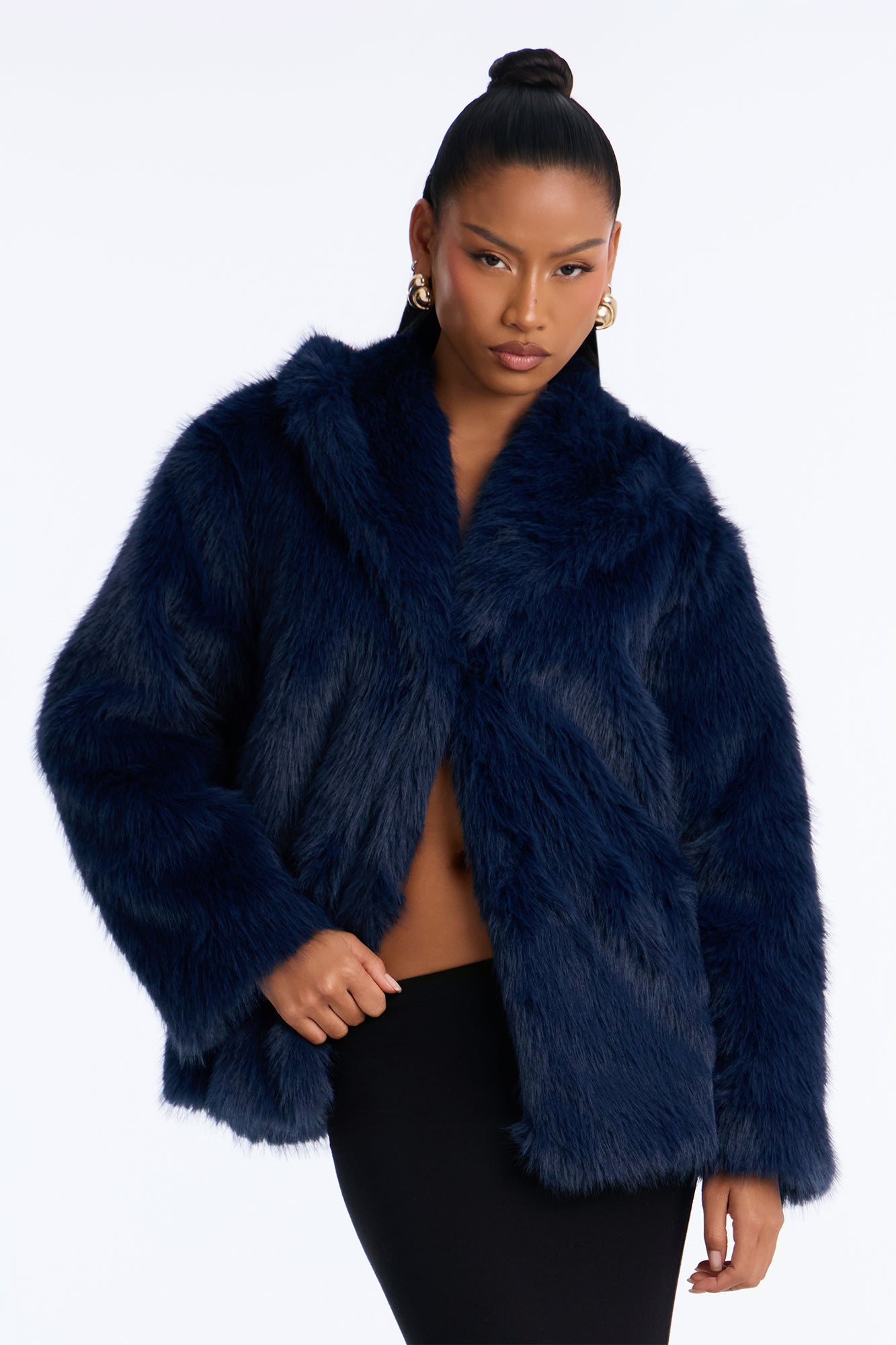 Couture Dreams Faux Fur Coat - Midnight Blue