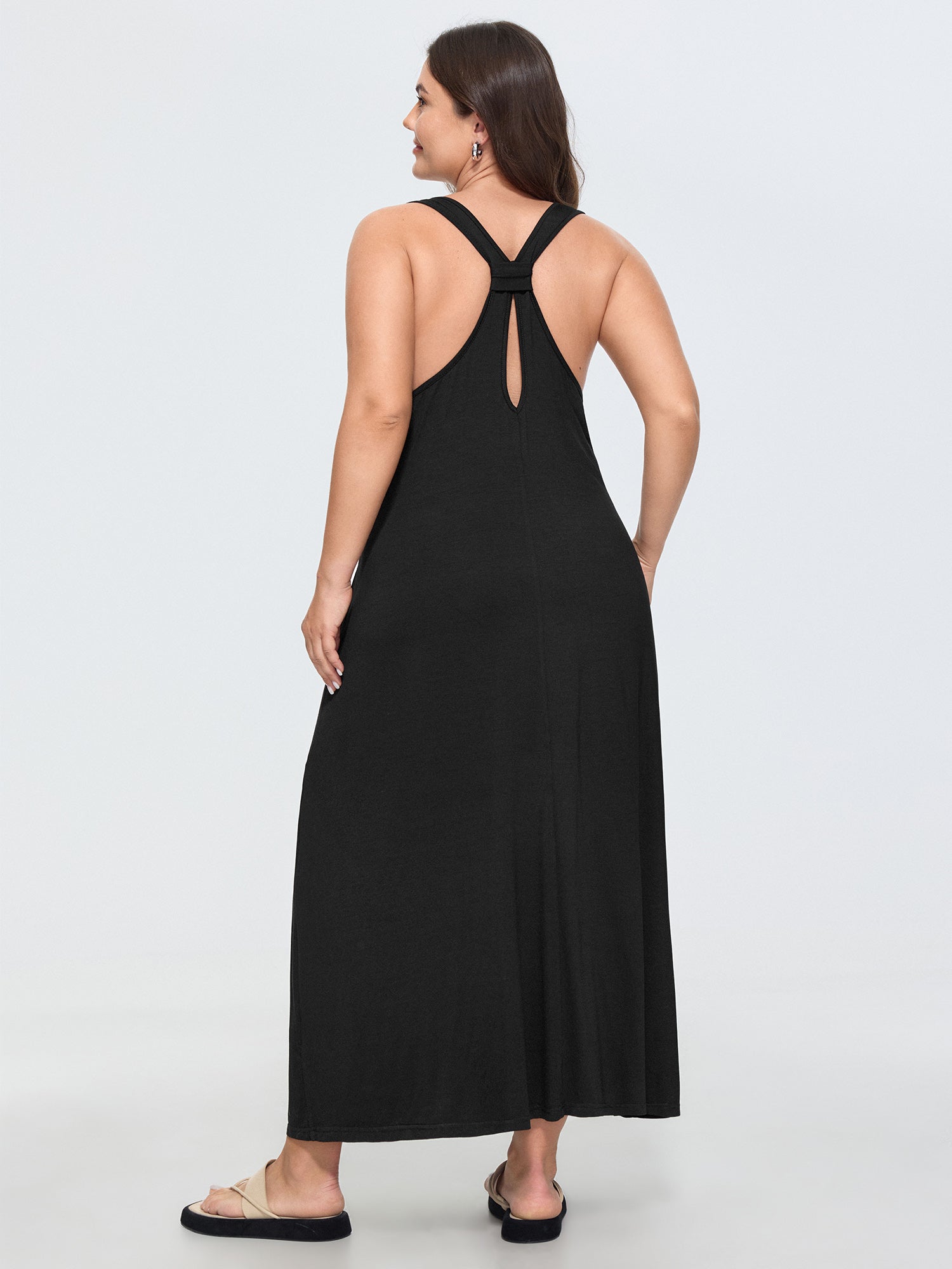 Supersoft Stretchy Wide-Straps Plain Maxi Dress