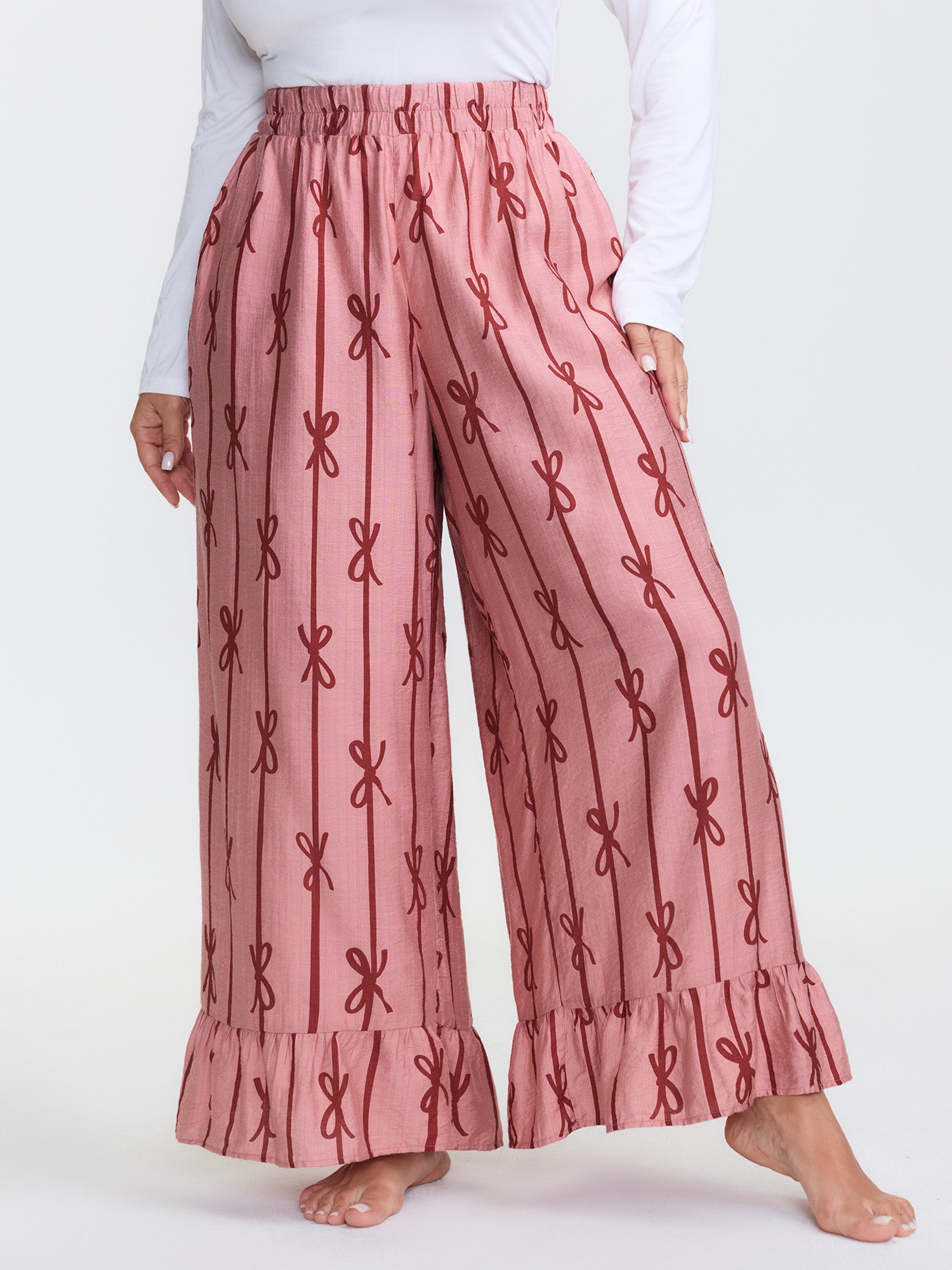 Bowknot Stripes Wide-Leg Lounge Bottoms