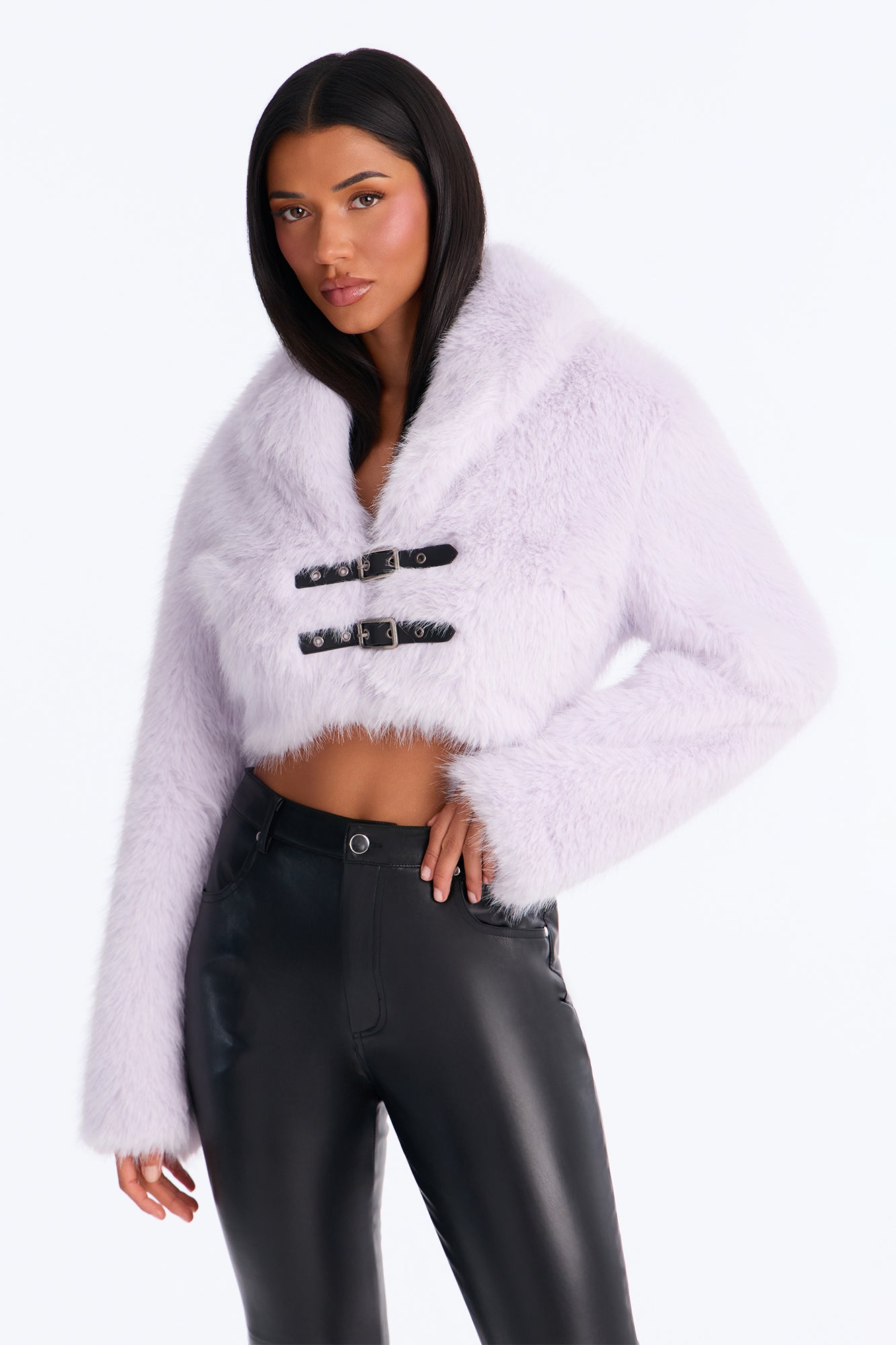 Feeling Fabulous Cropped Faux Fur Jacket - Lilac