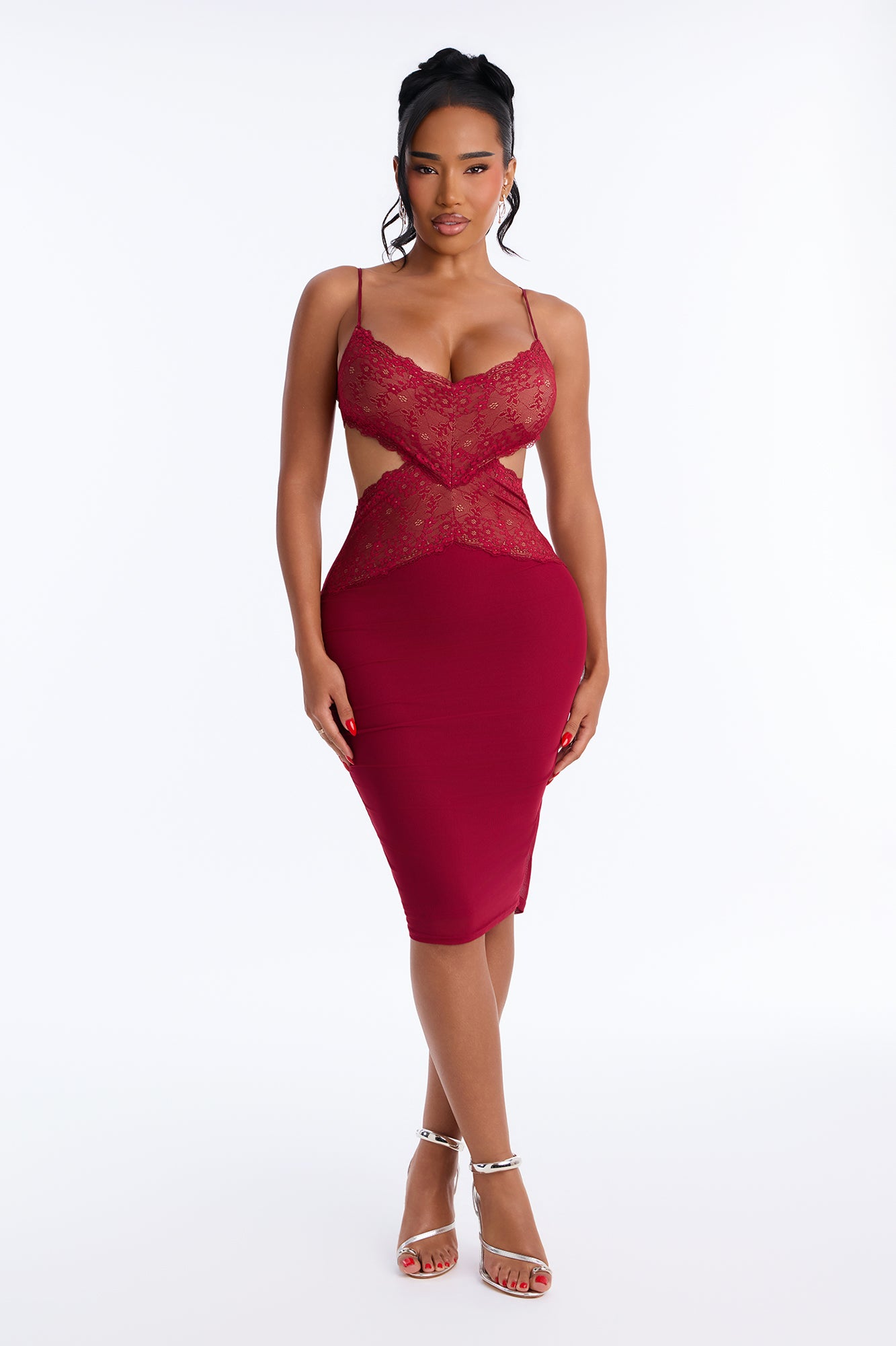 In My Sexy Era Lace Trim Backless Midi Dress - Red