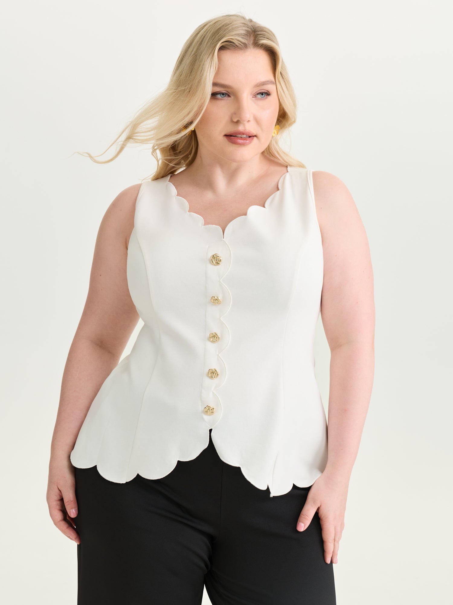 Scalloped Neckline Button Front Tank Top