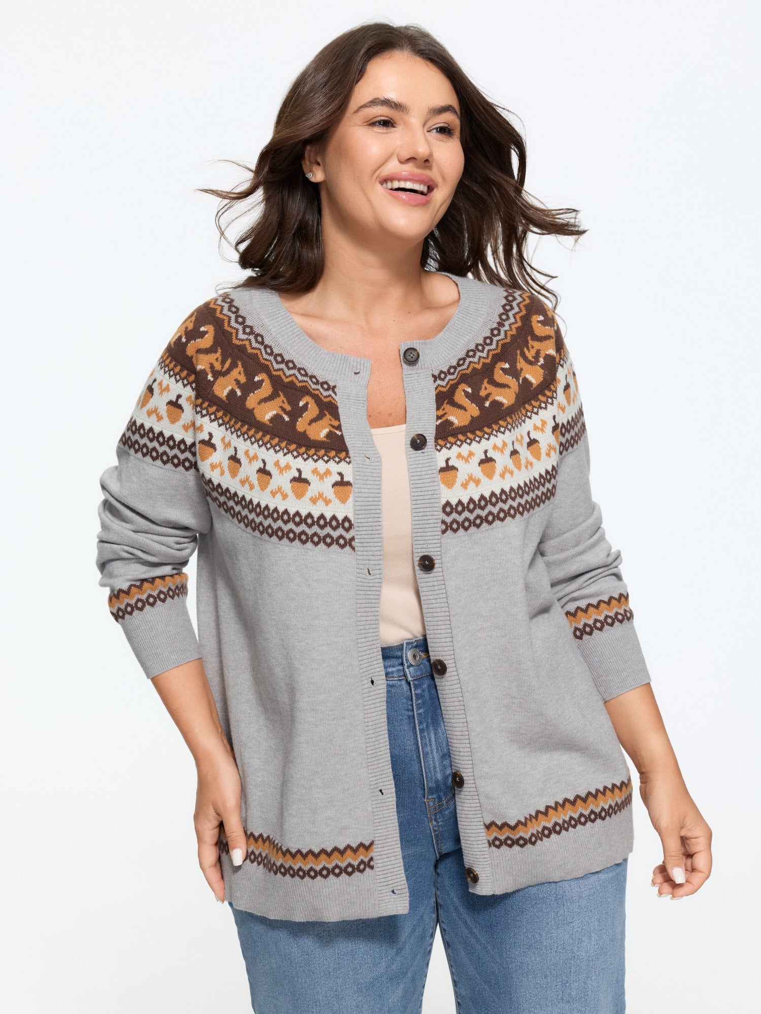 Supersoft Squirrel & Acorn Pattern Fair Isle Jacquard Cardigan