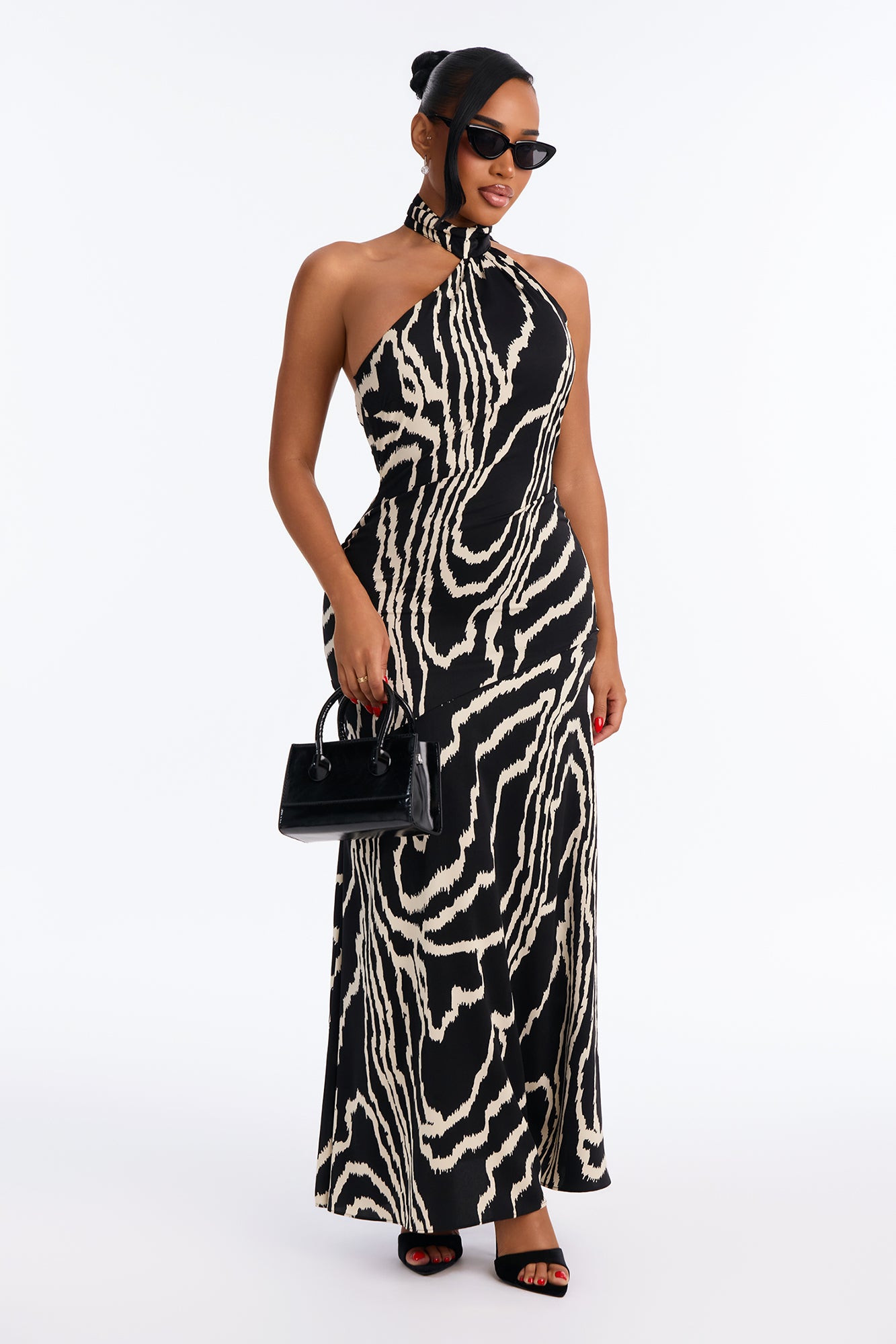 Never Overdressed Halter Maxi Dress - Black/White