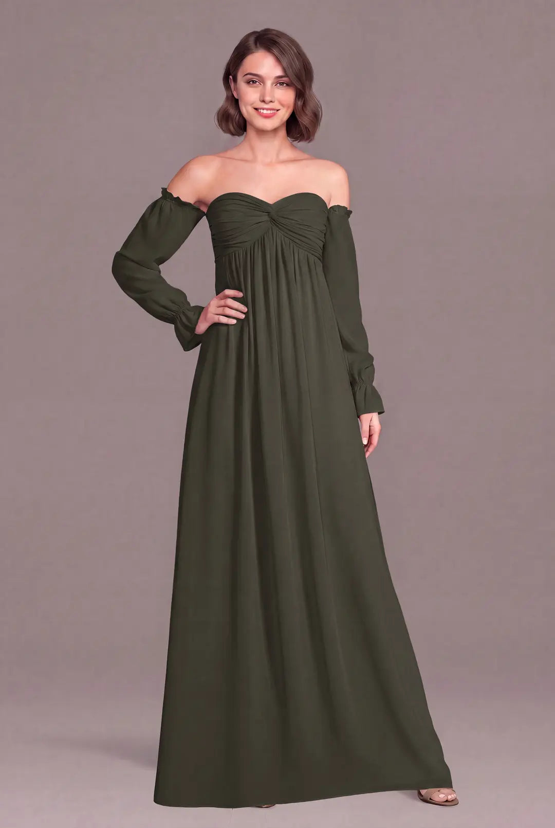 Chiffon Empire Waist Dress with Removable Sleeves