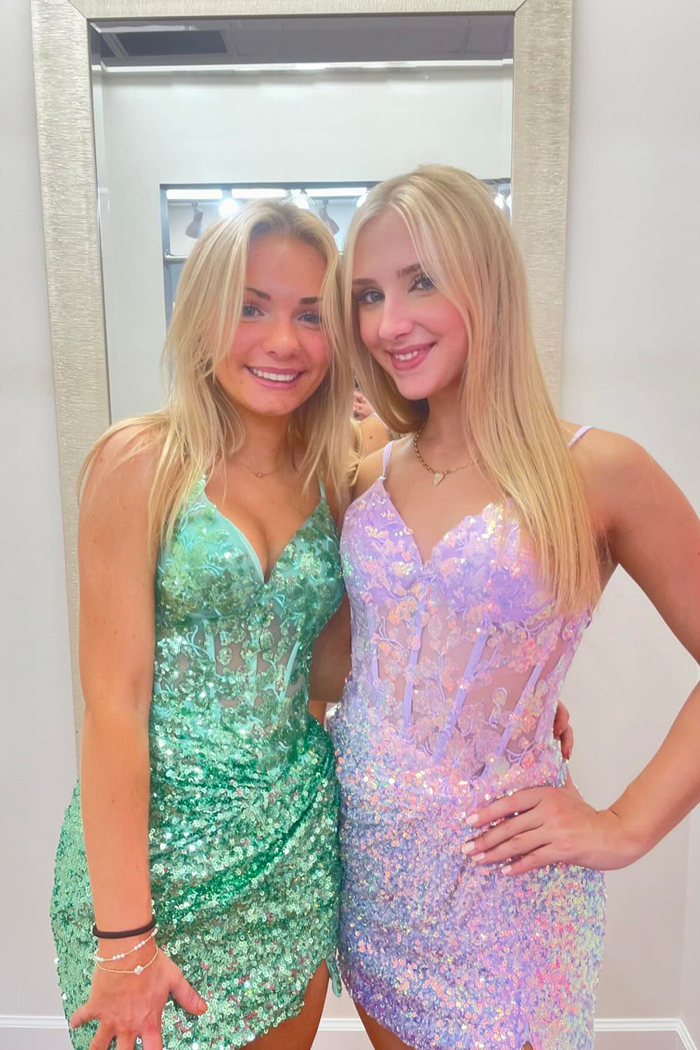 Sparkly Lilac Spaghetti Straps Corset Tight Short Homecoming Dress/Mini Dress