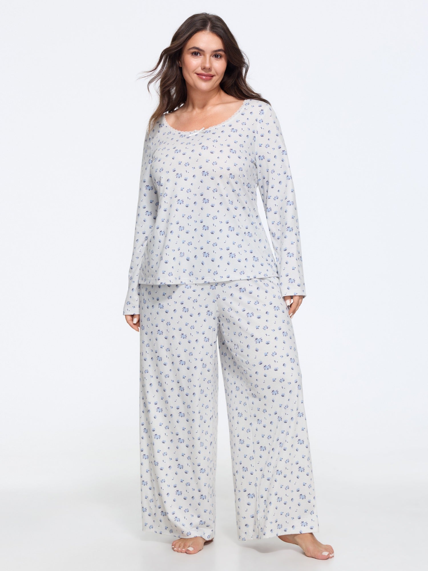 Supersoft Floral Print Lace Trim Loungewear Set