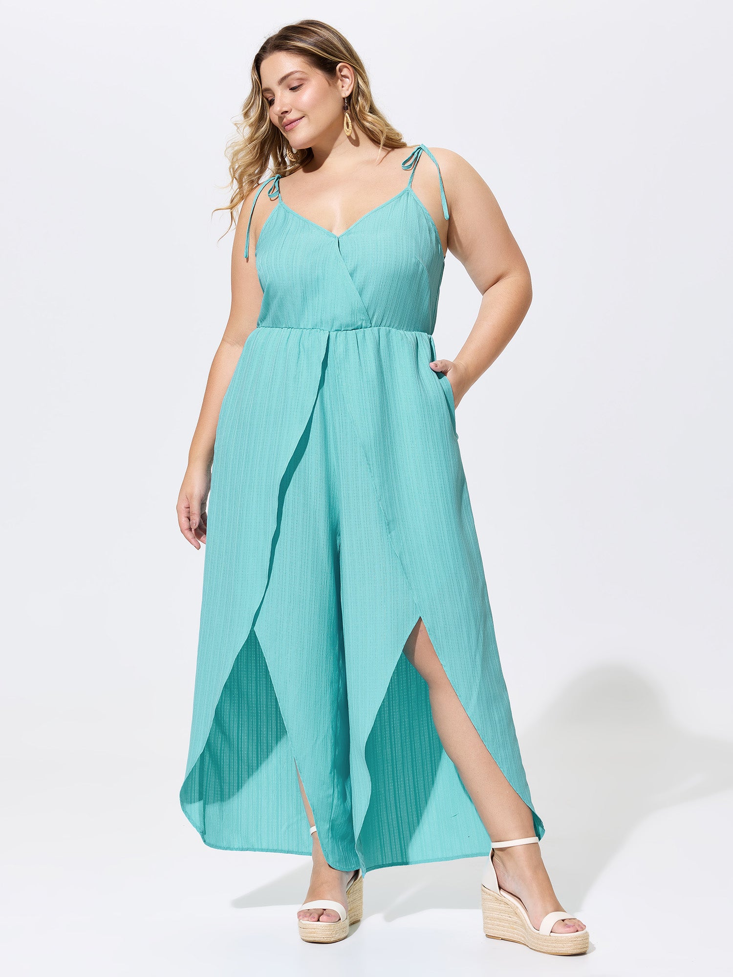 Elastic Waist Petal Split Hem Jumpsuit