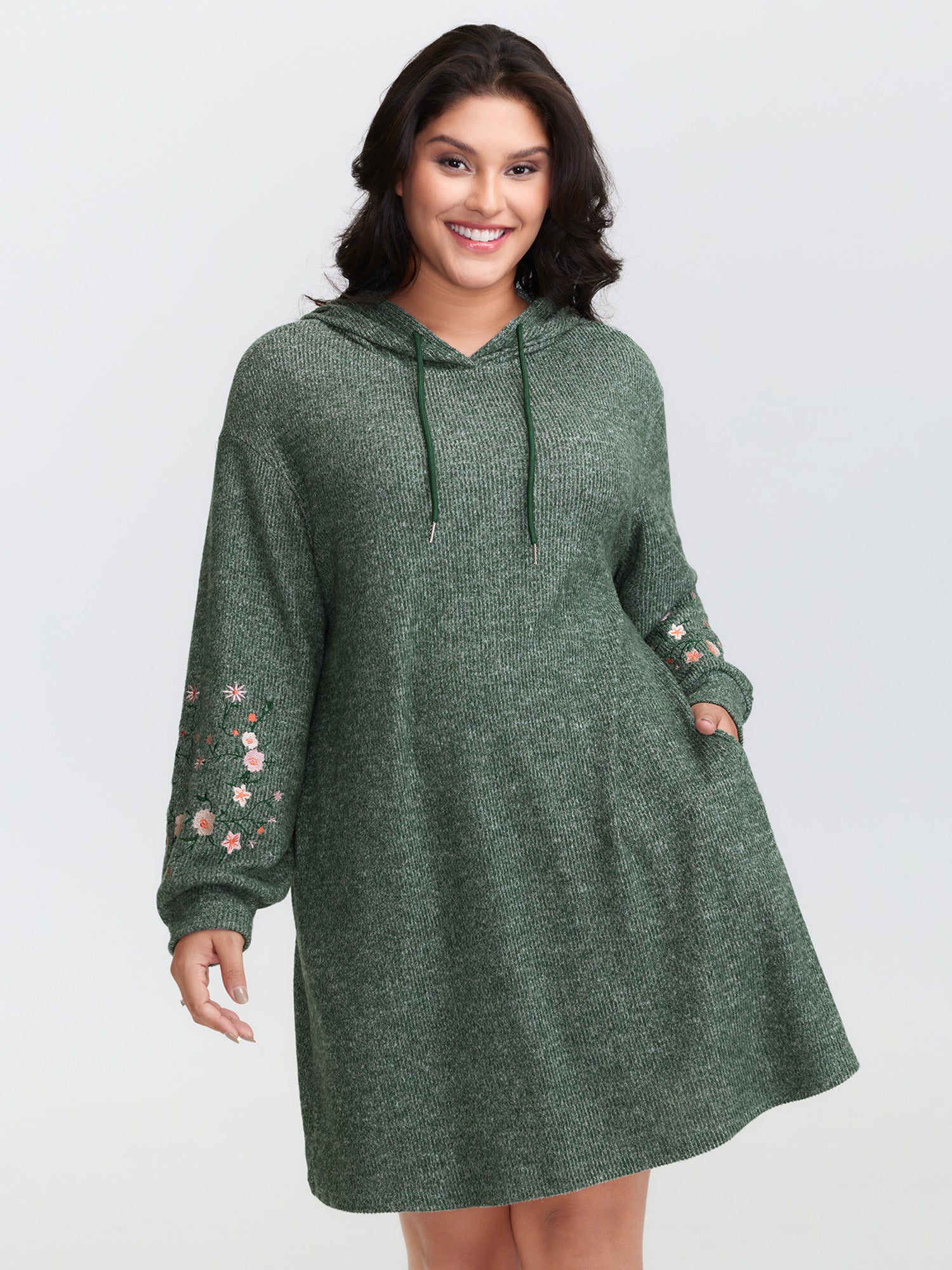Floral Embroidered Sleeve Hooded Mini Dress