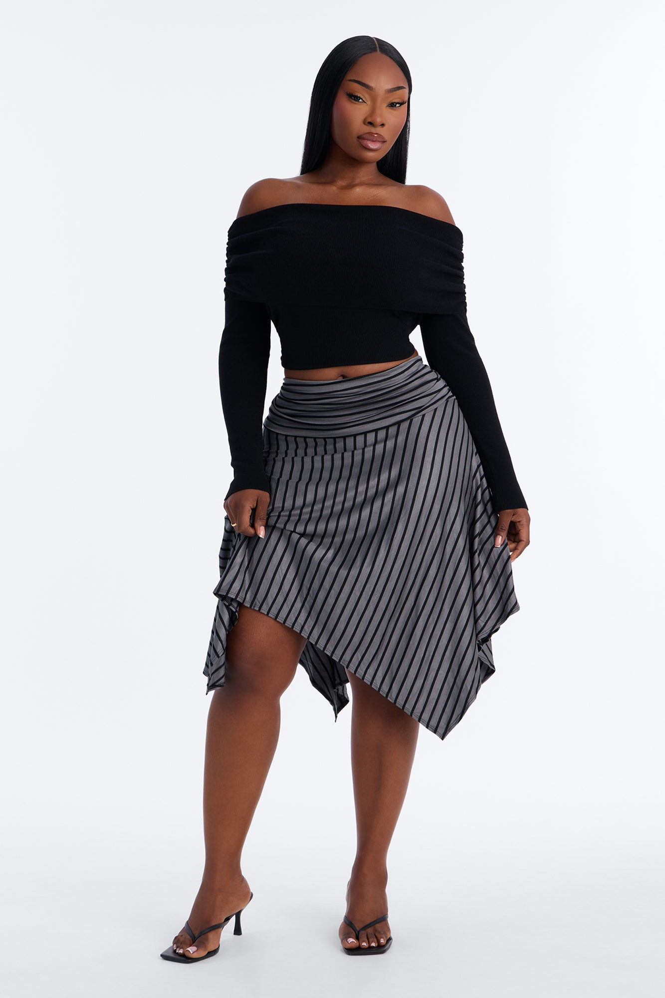 Dani Striped Handkerchief Midi Skirt - Grey/combo