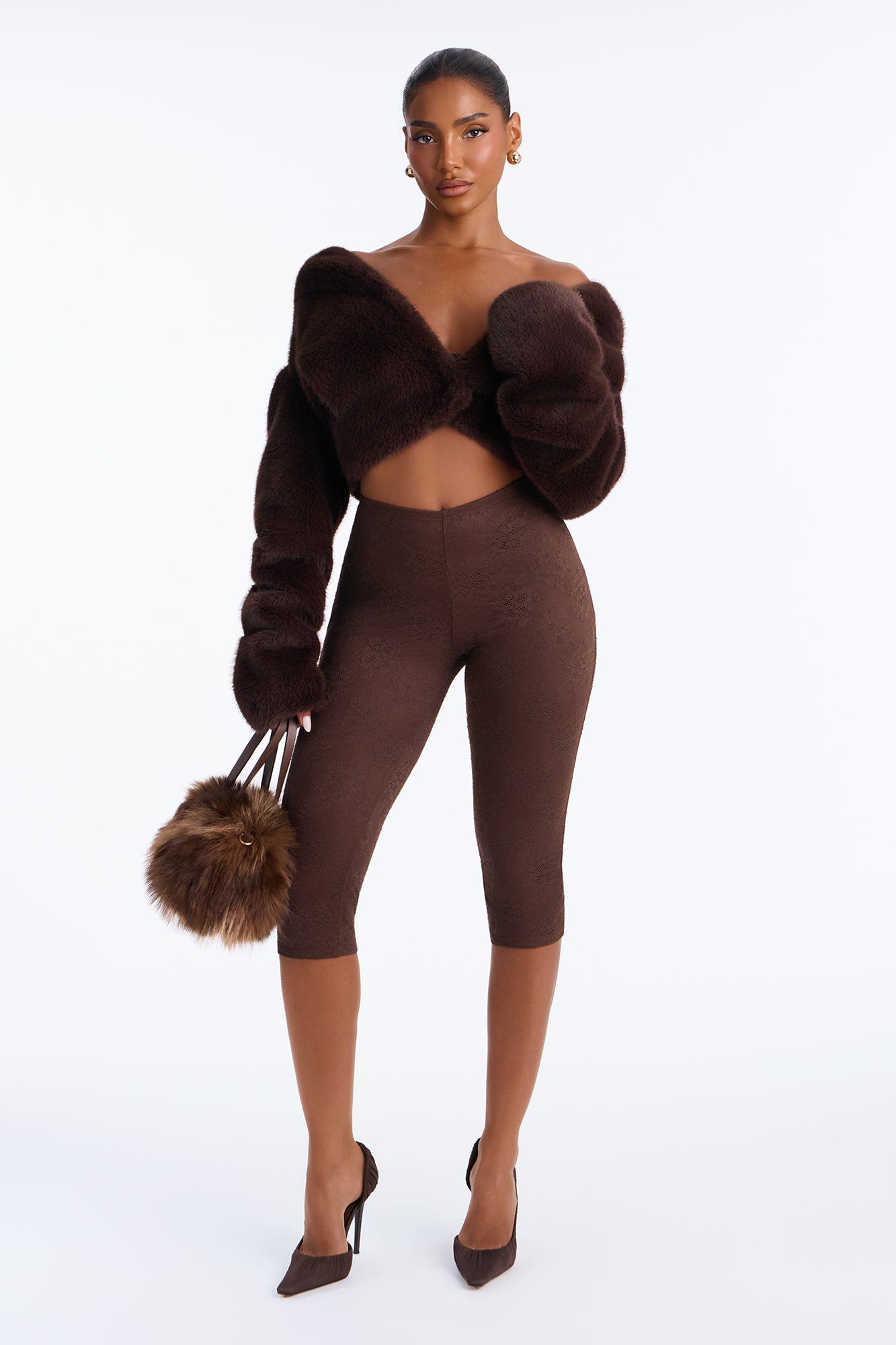 Siren's Call Lined Lace Capri Leggings - Chocolate