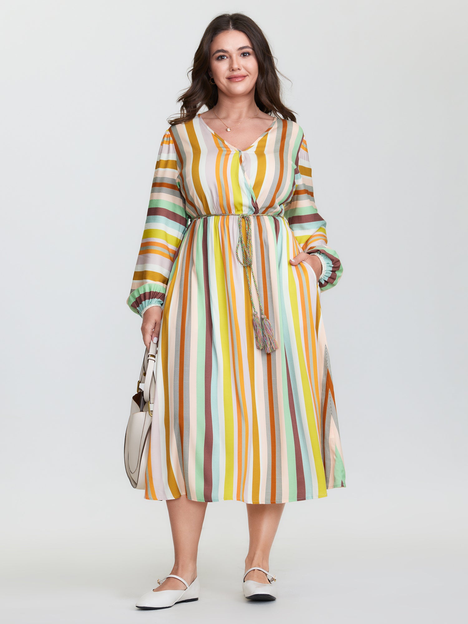 Supersoft Striped Wrap Neckline Midi Dress