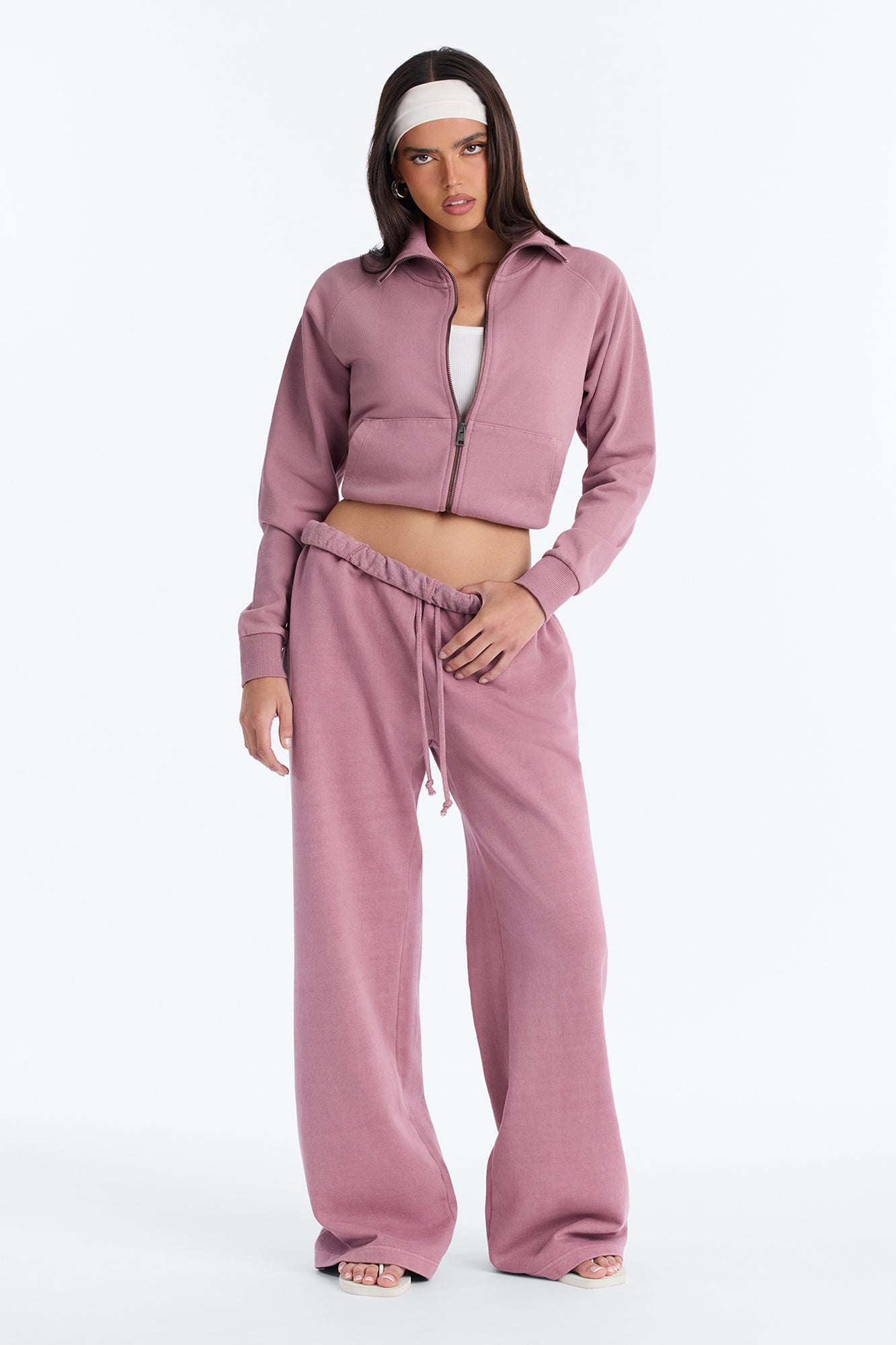 TERRY Wide Leg Sweatpant - Washed Mauve