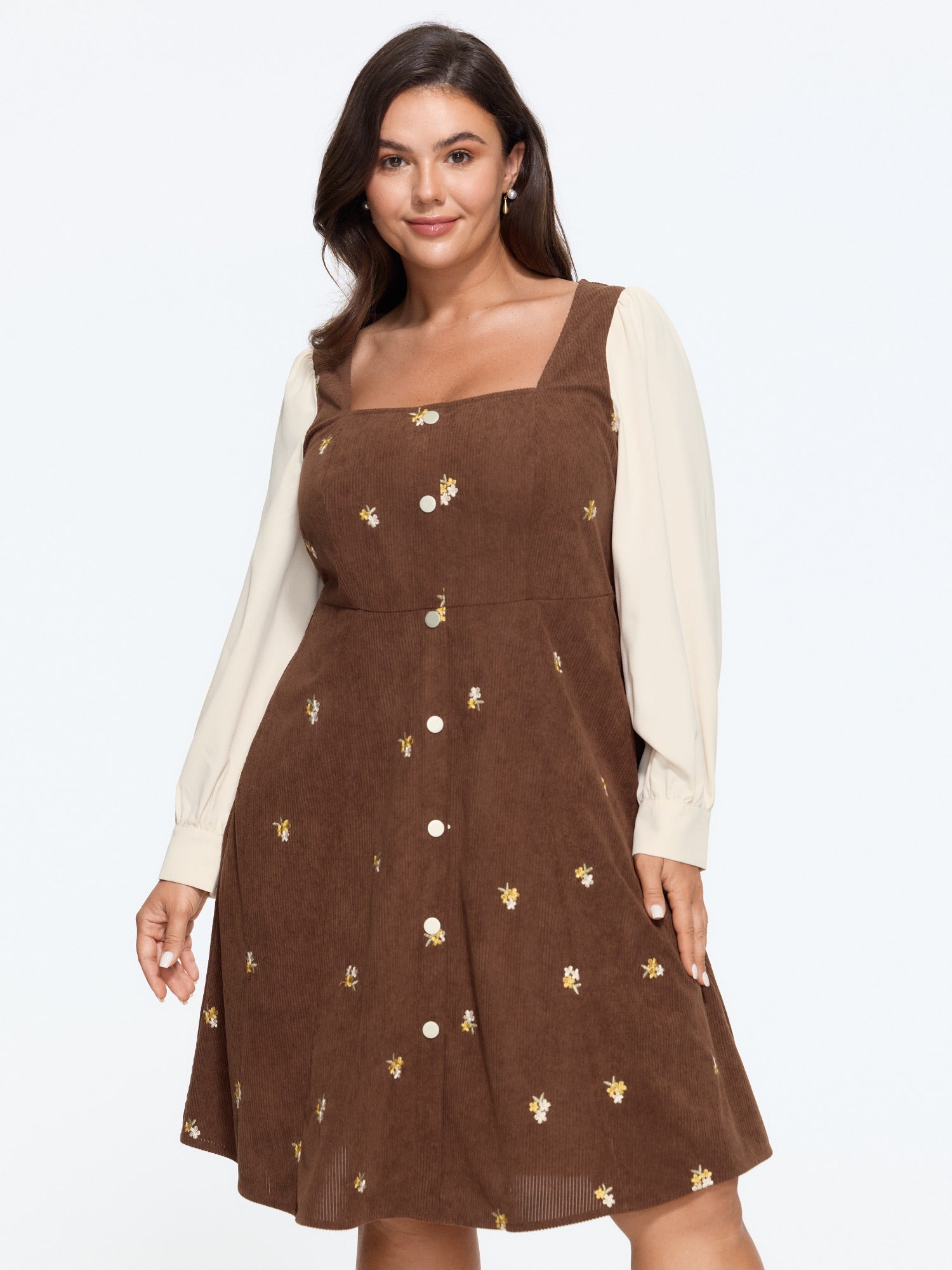 Corduroy Floral Embroidered Mini Dress