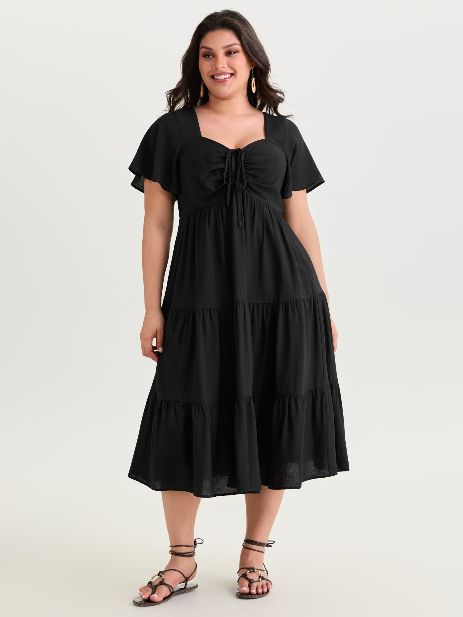 Sweetheart Drawstring Pocket Tiered Dress