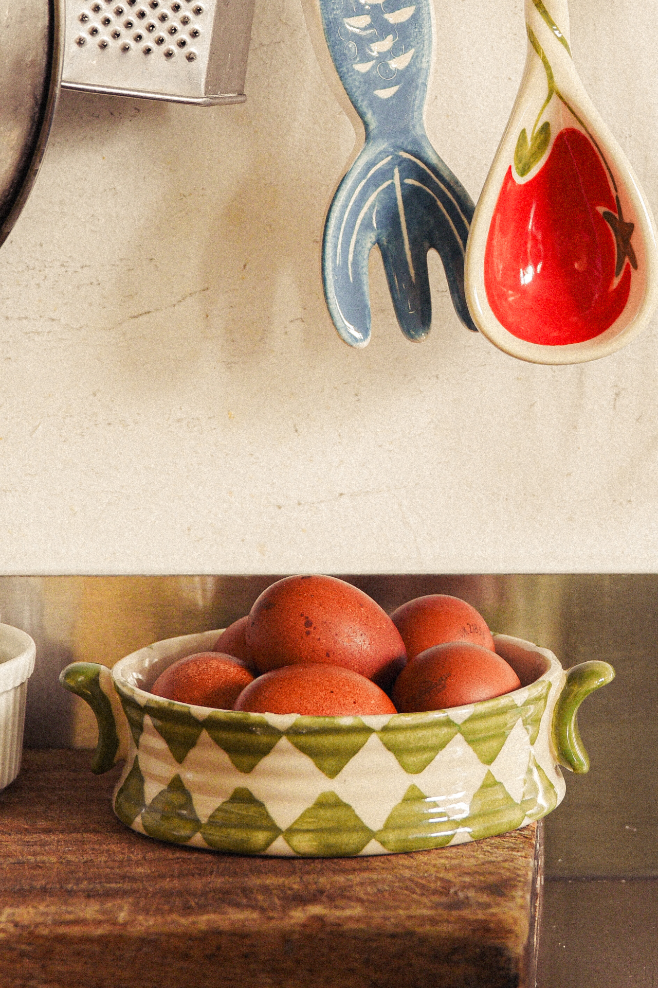 Hand Painted Snack Bowl- Green Check