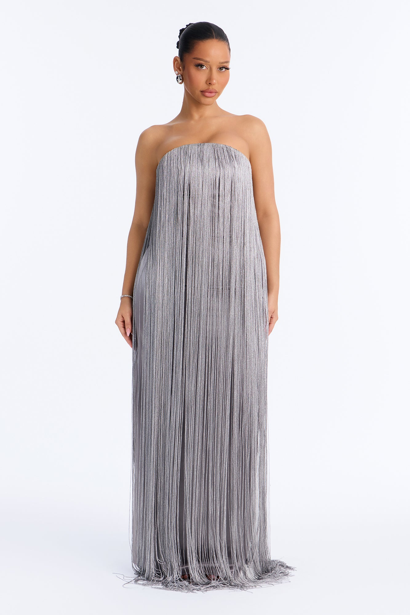 Turks Full Fringe Maxi Dress - Silver
