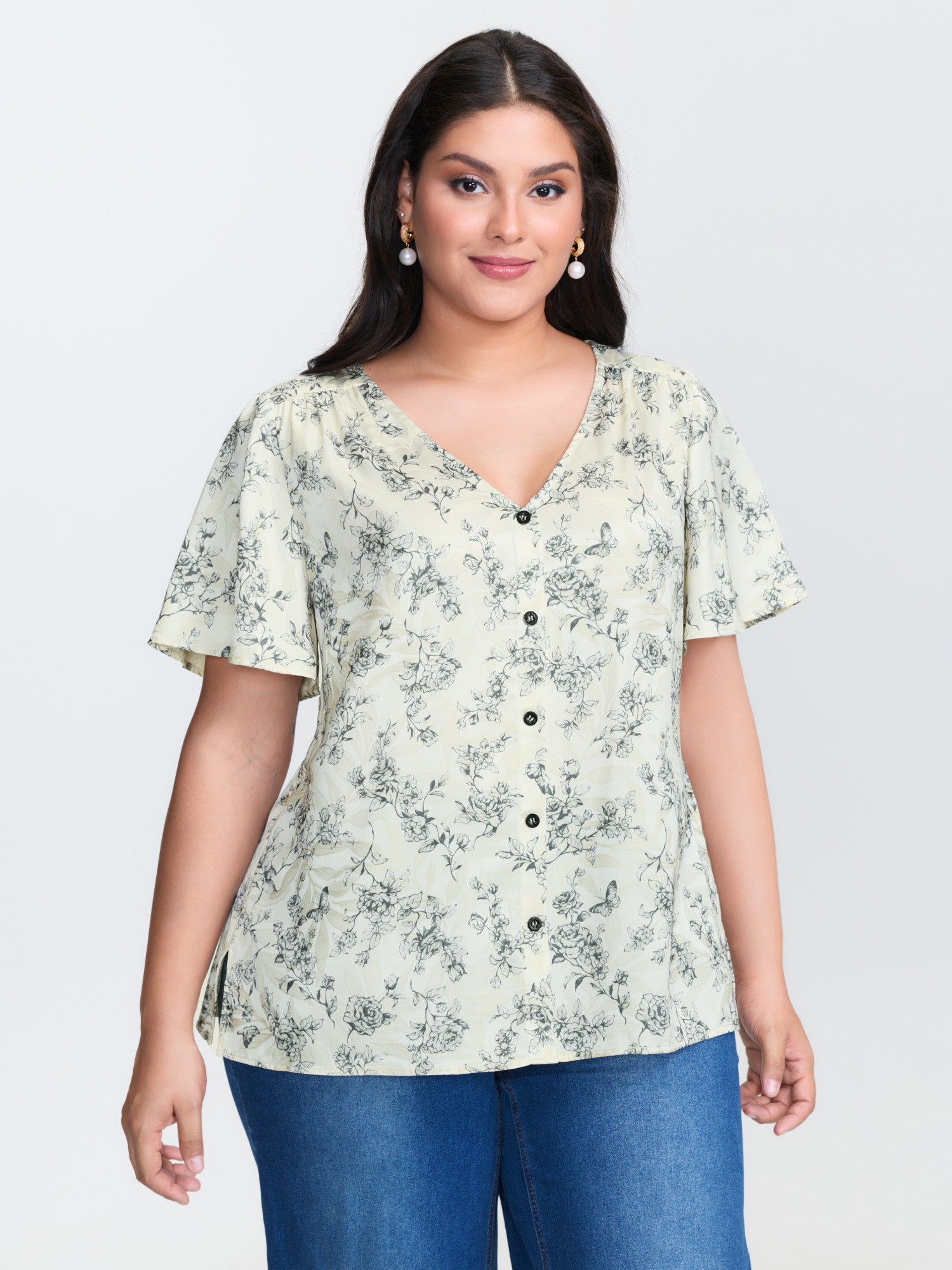 Glossy Textured Floral Print Blouse