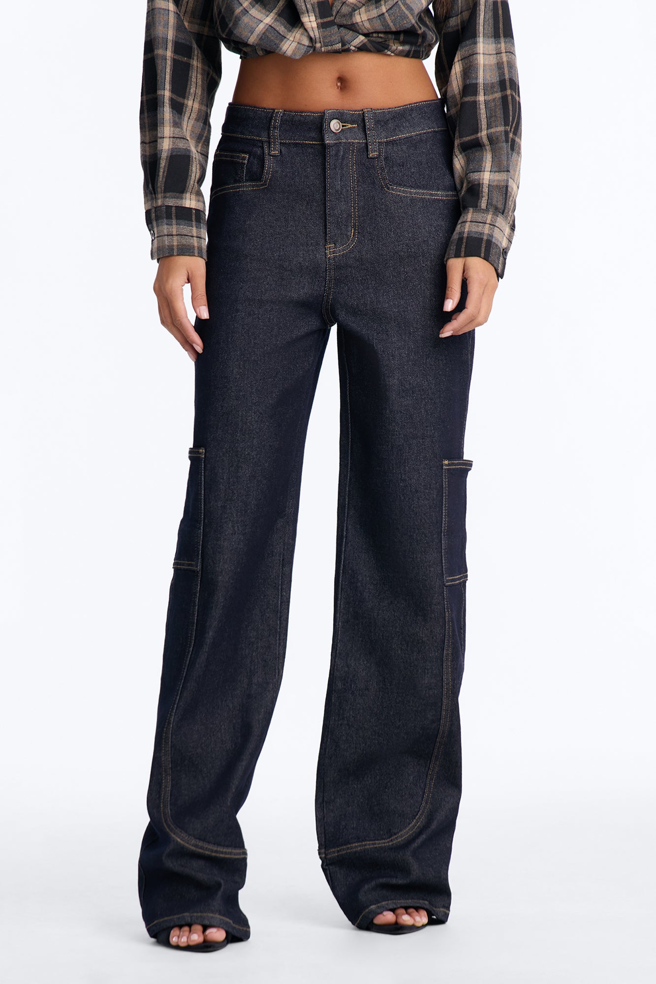 Second Chances Cargo Straight Leg Jeans - Dark Denim