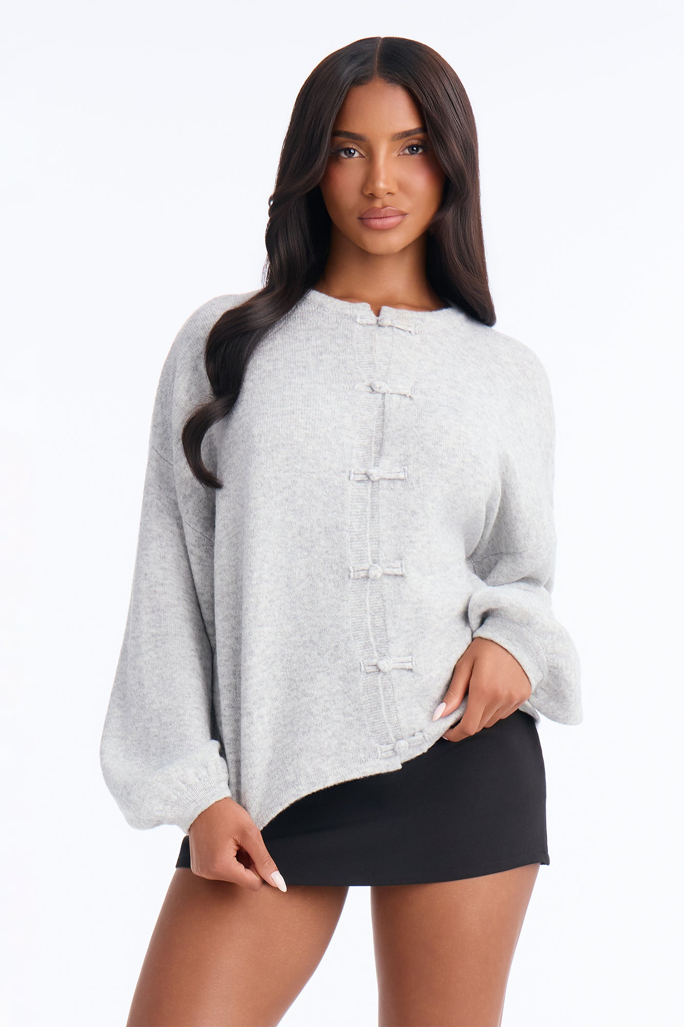 Carmina Novelty Button Up Cardigan - Heather Grey