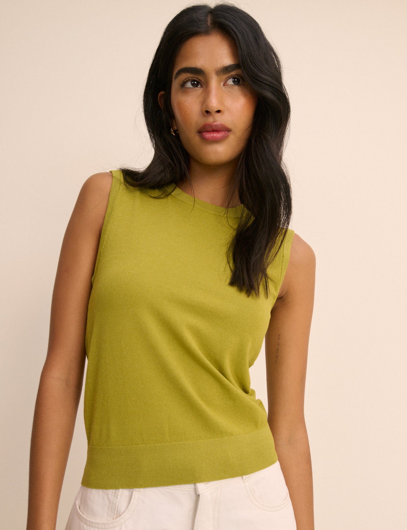 Green Knitted Ribbed Vest Top