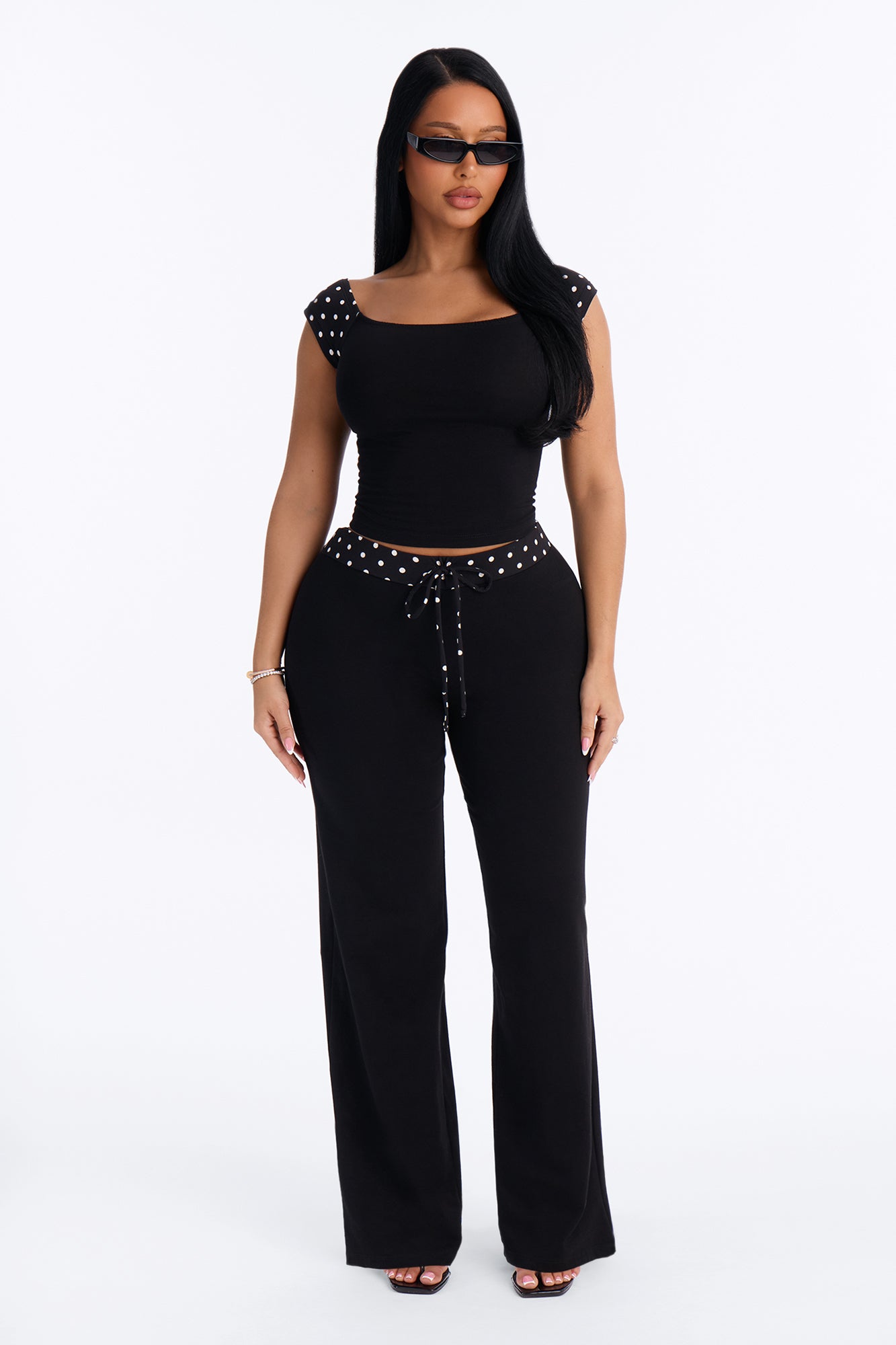 Olivia Polka Dot Pant Set - Black