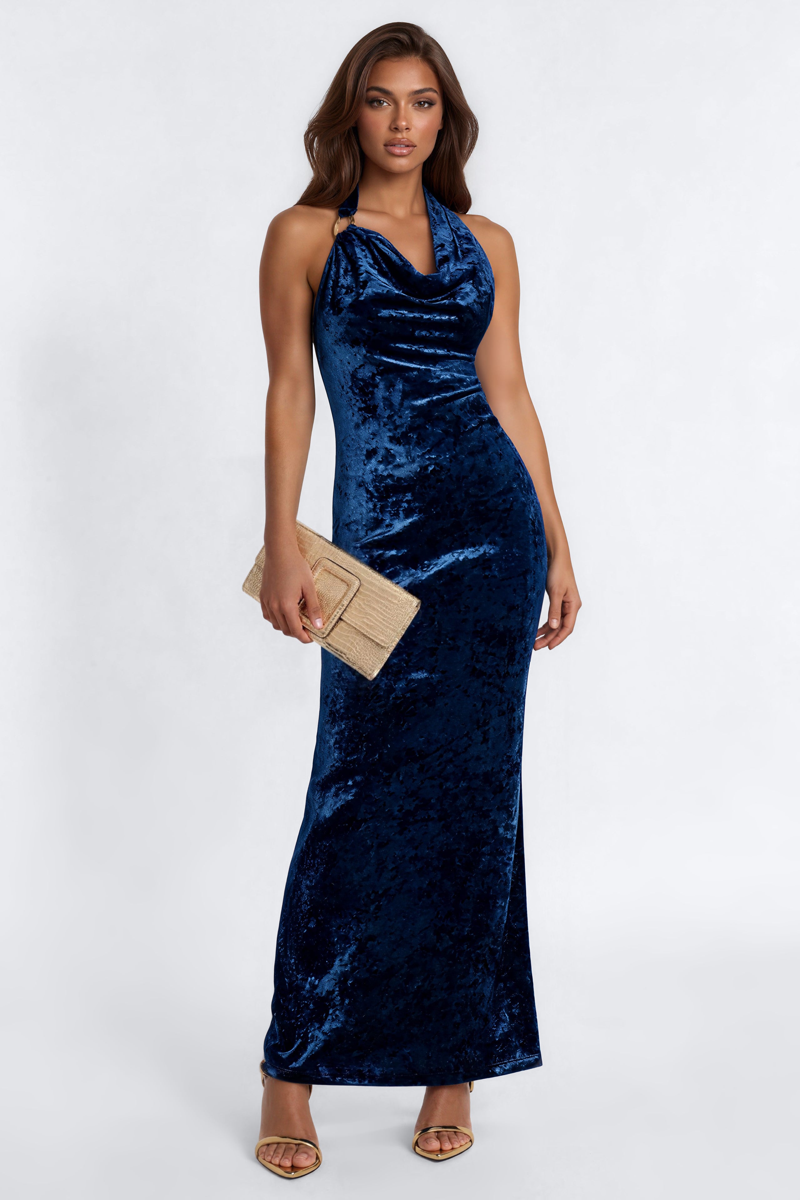 Monroe Velvet Cowl Maxi Dress - Navy