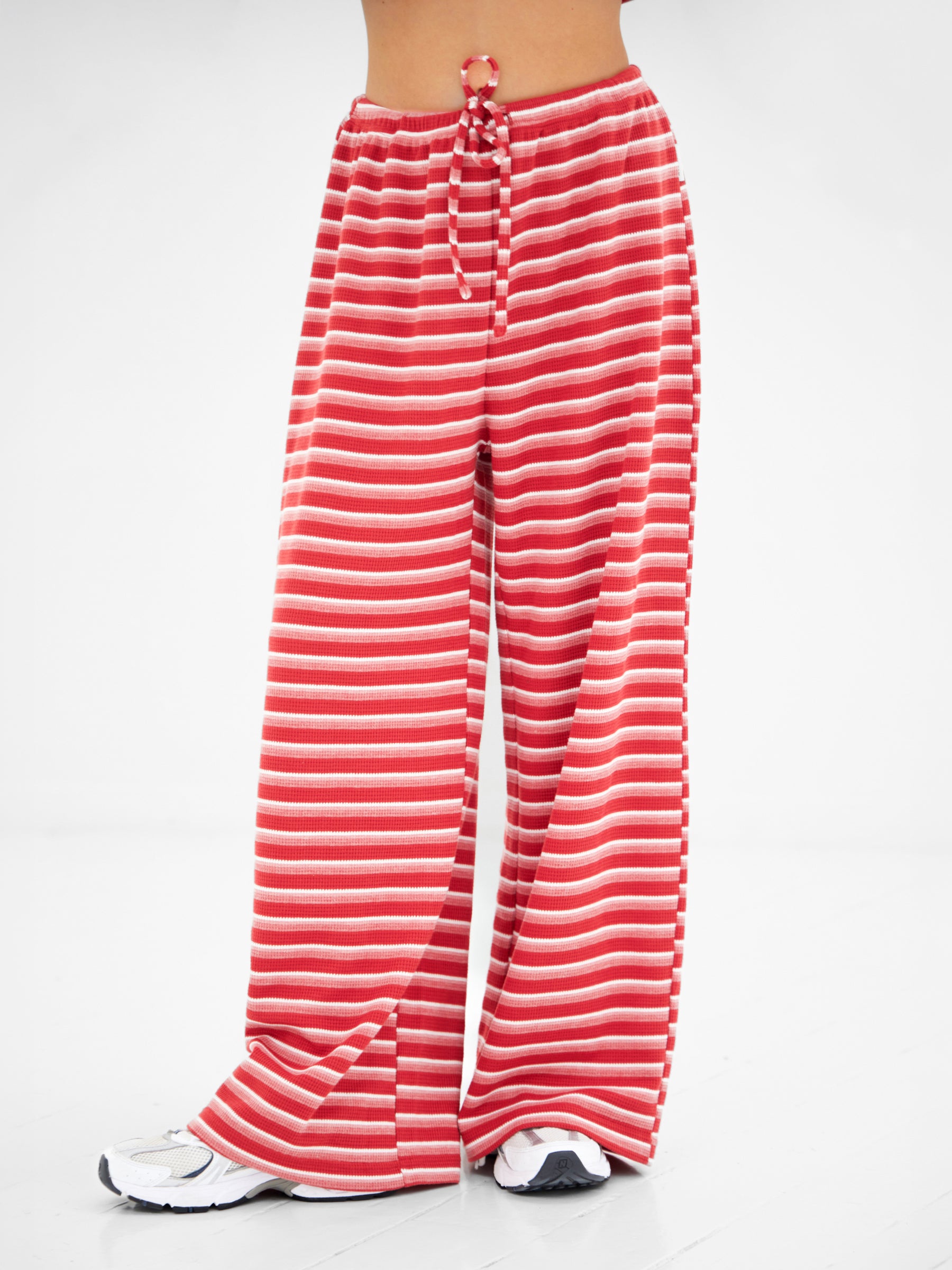 Soft Stripe Waffle Trousers - Red Stripe
