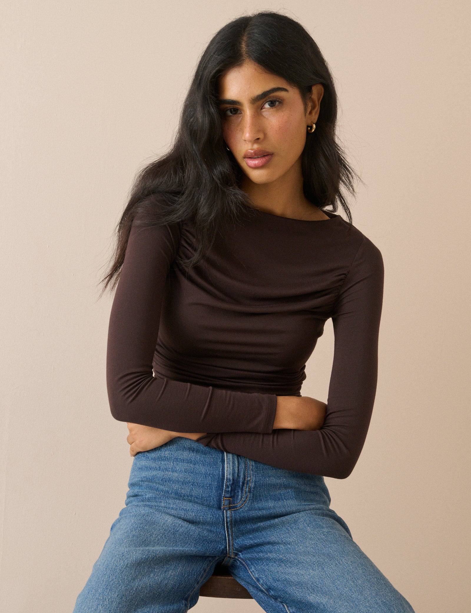 Brown Ruched Modal-Rich Top